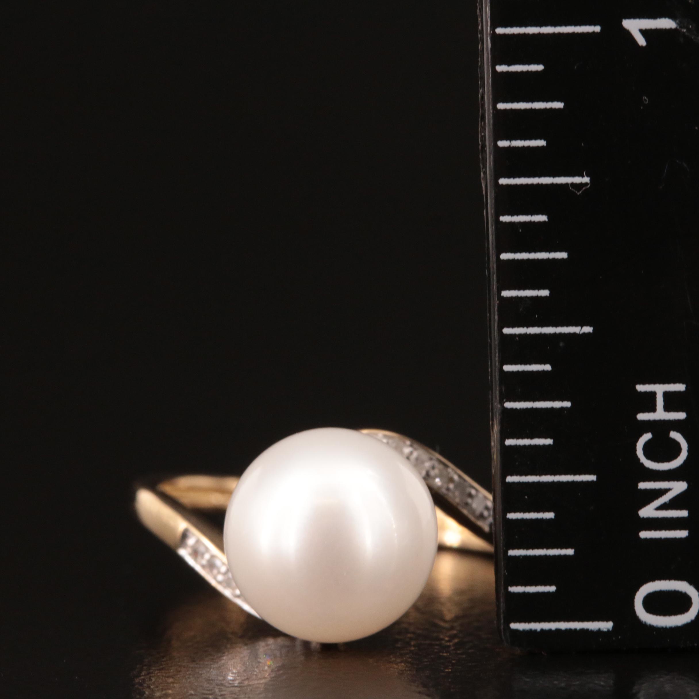 14K Pearl and Diamond Swirl Ring