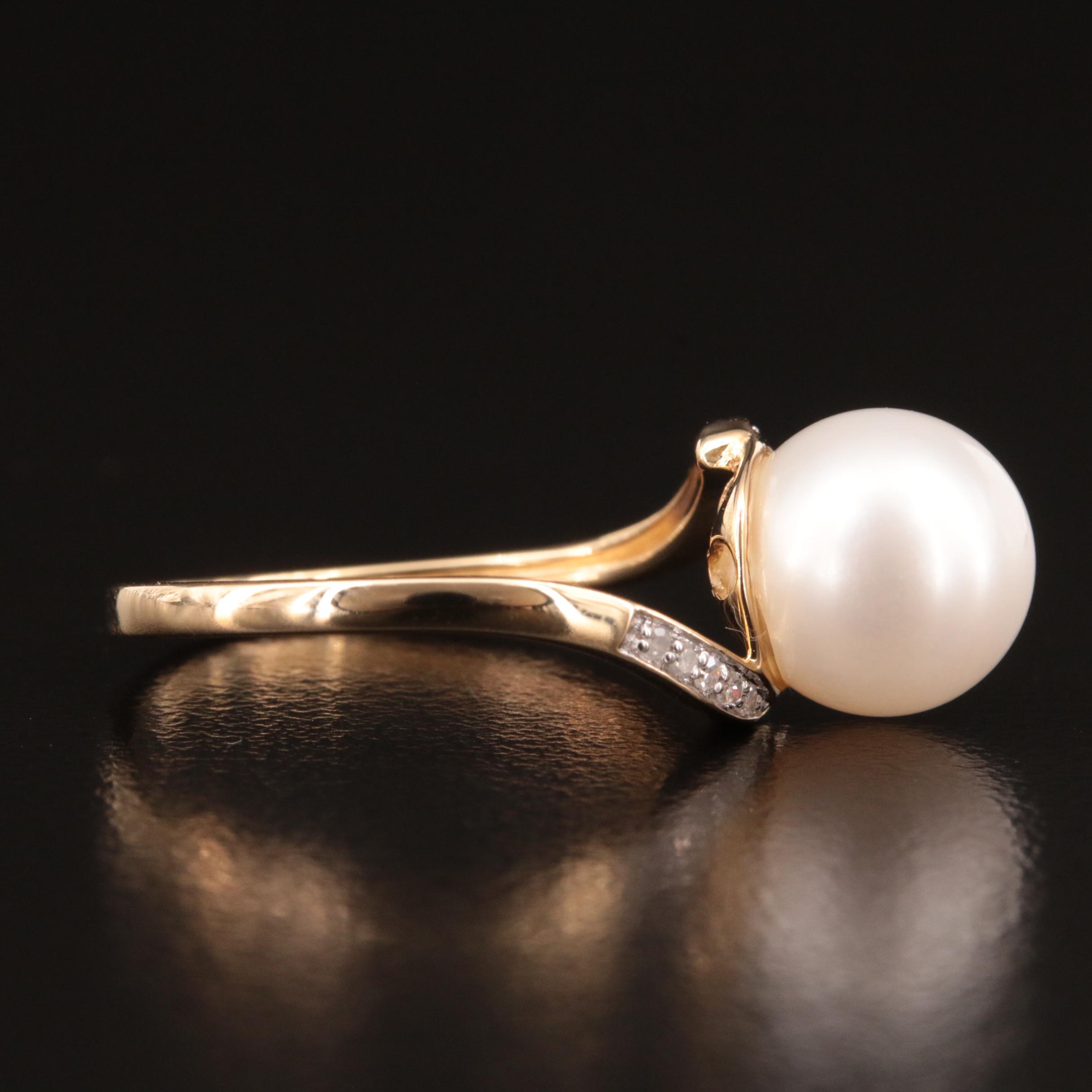 14K Pearl and Diamond Swirl Ring