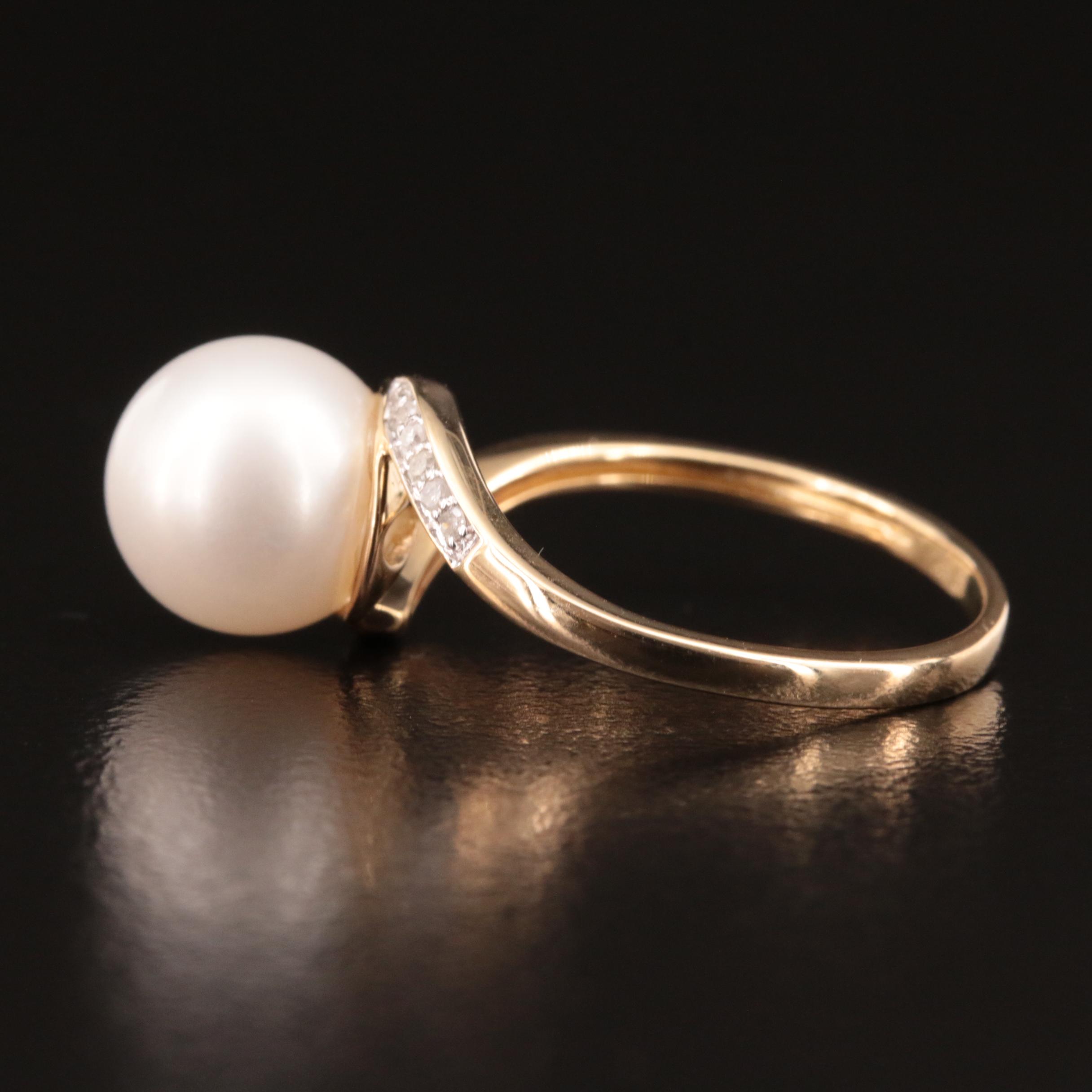 14K Pearl and Diamond Swirl Ring