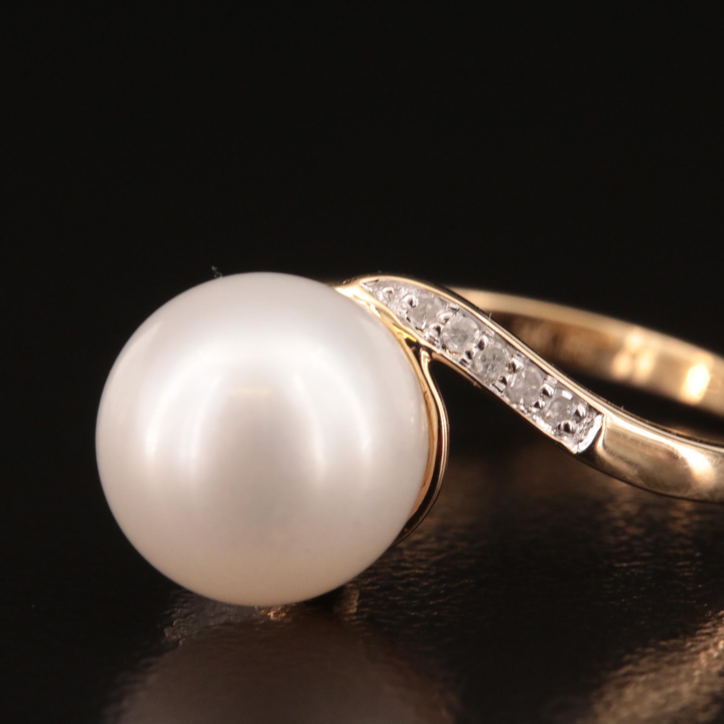 14K Pearl and Diamond Swirl Ring