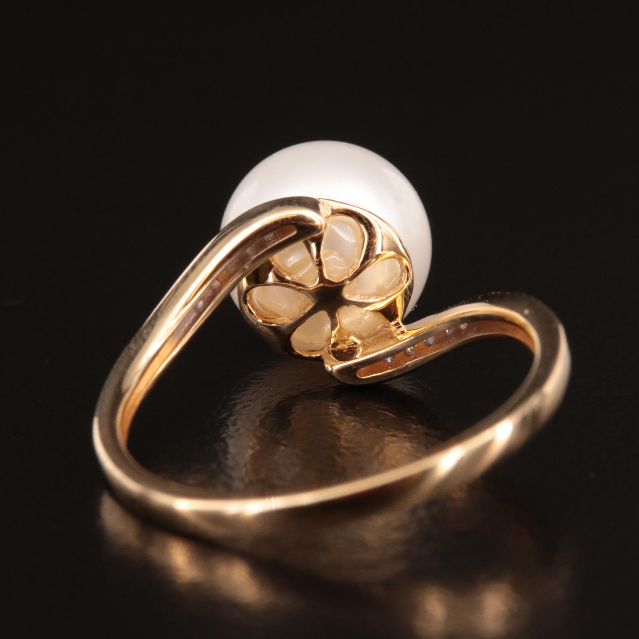 14K Pearl and Diamond Swirl Ring