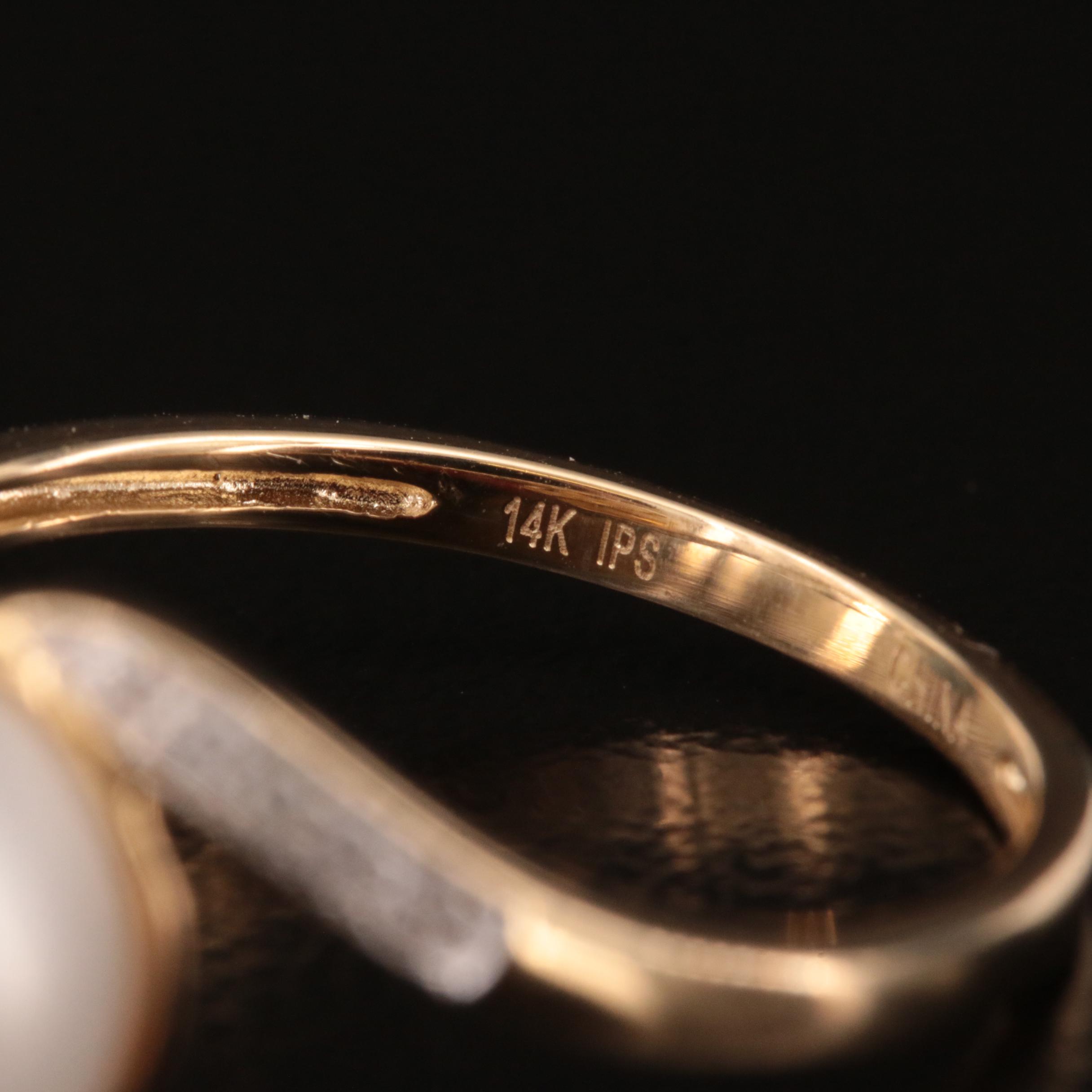 14K Pearl and Diamond Swirl Ring