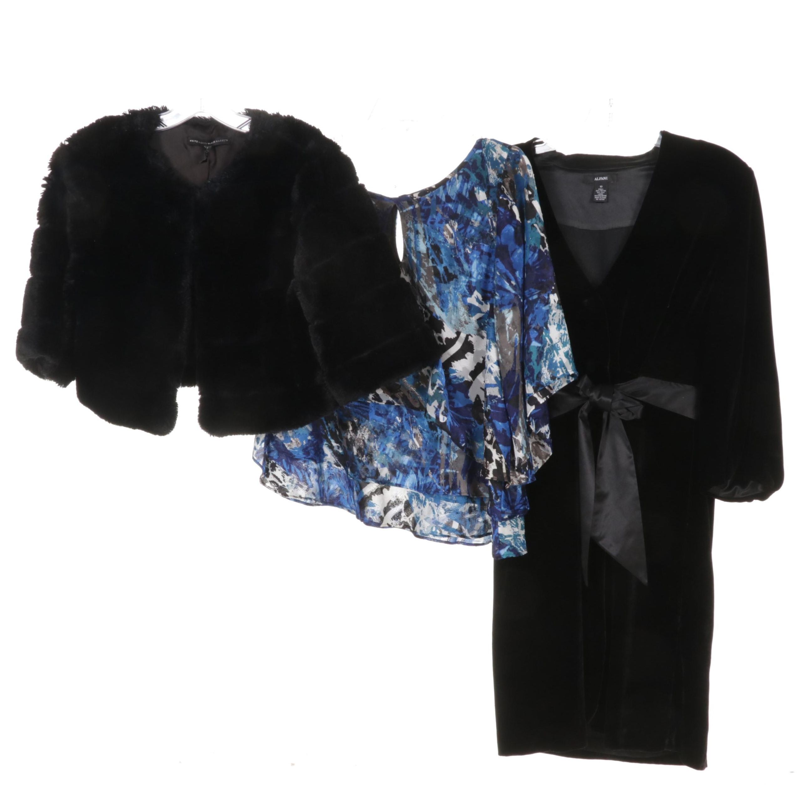 Alex Evenings Blouse, White House Black Market Jacket, and Alfani Dress