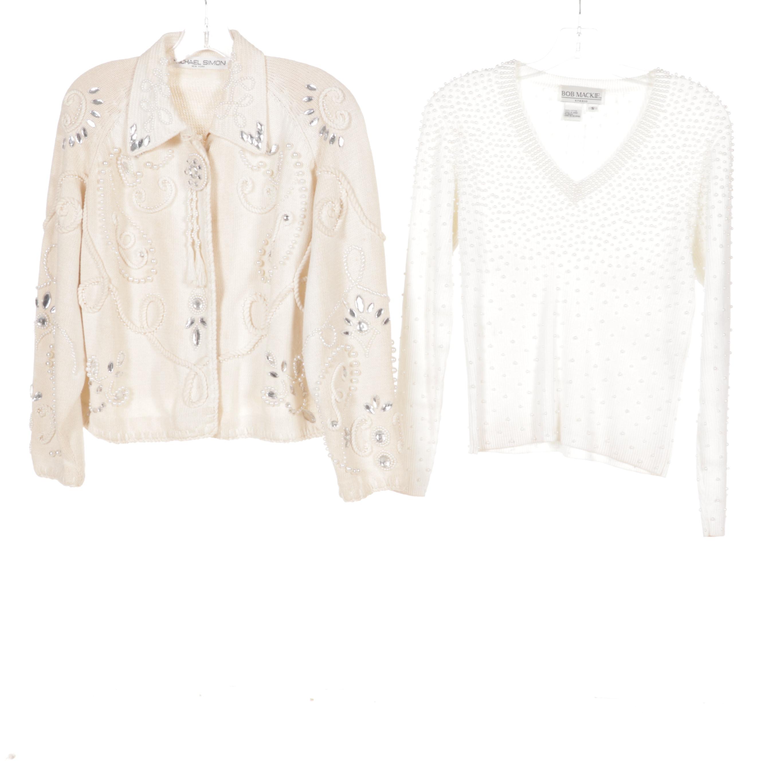 Bob Mackie Pearl Embellished Sweater With Other Knit Sweaters and Evening Wear