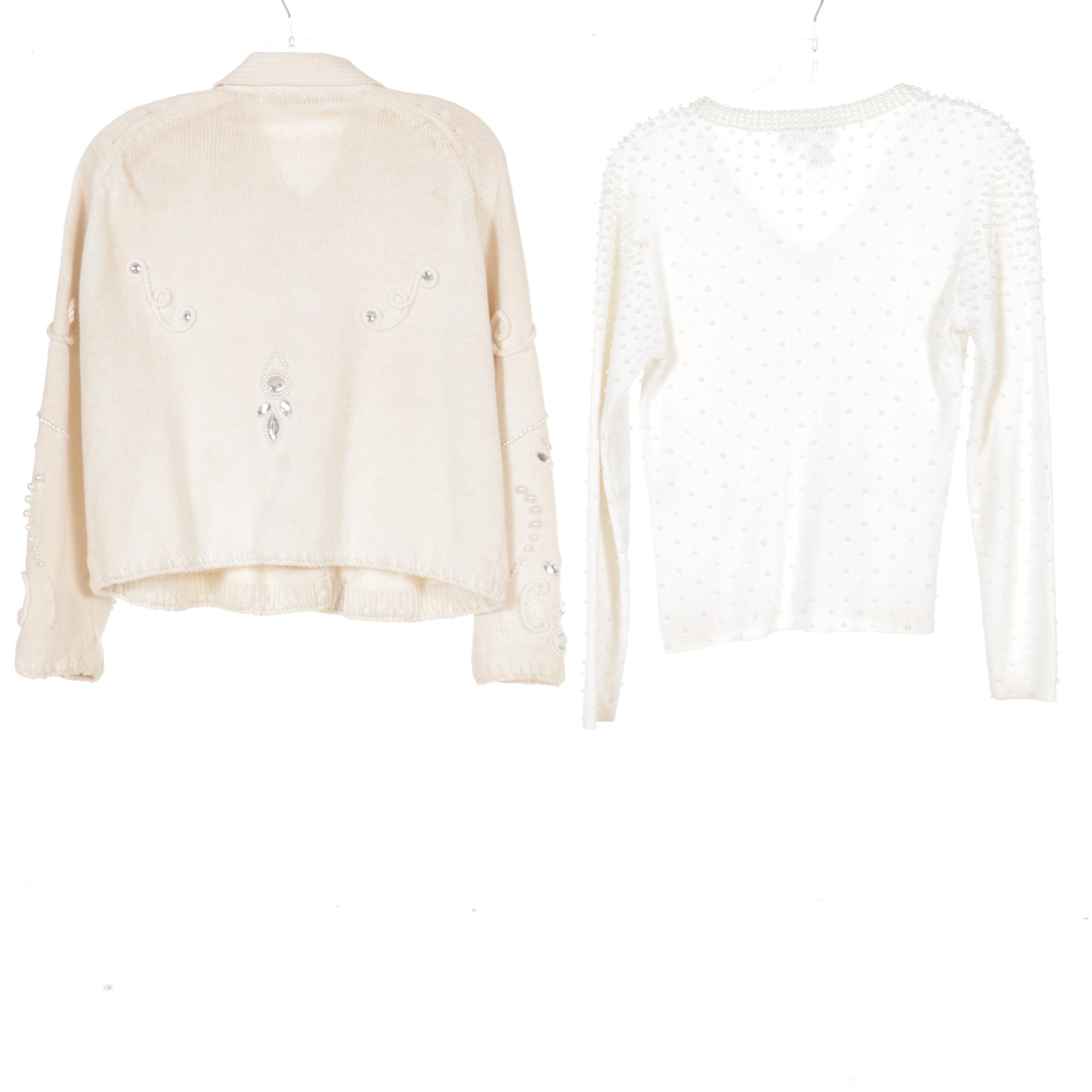 Bob Mackie Pearl Embellished Sweater With Other Knit Sweaters and Evening Wear