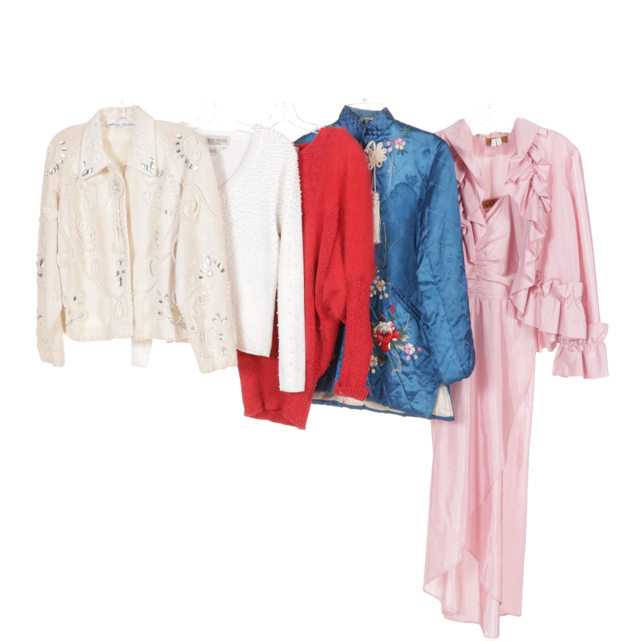 Bob Mackie Pearl Embellished Sweater With Other Knit Sweaters and Evening Wear