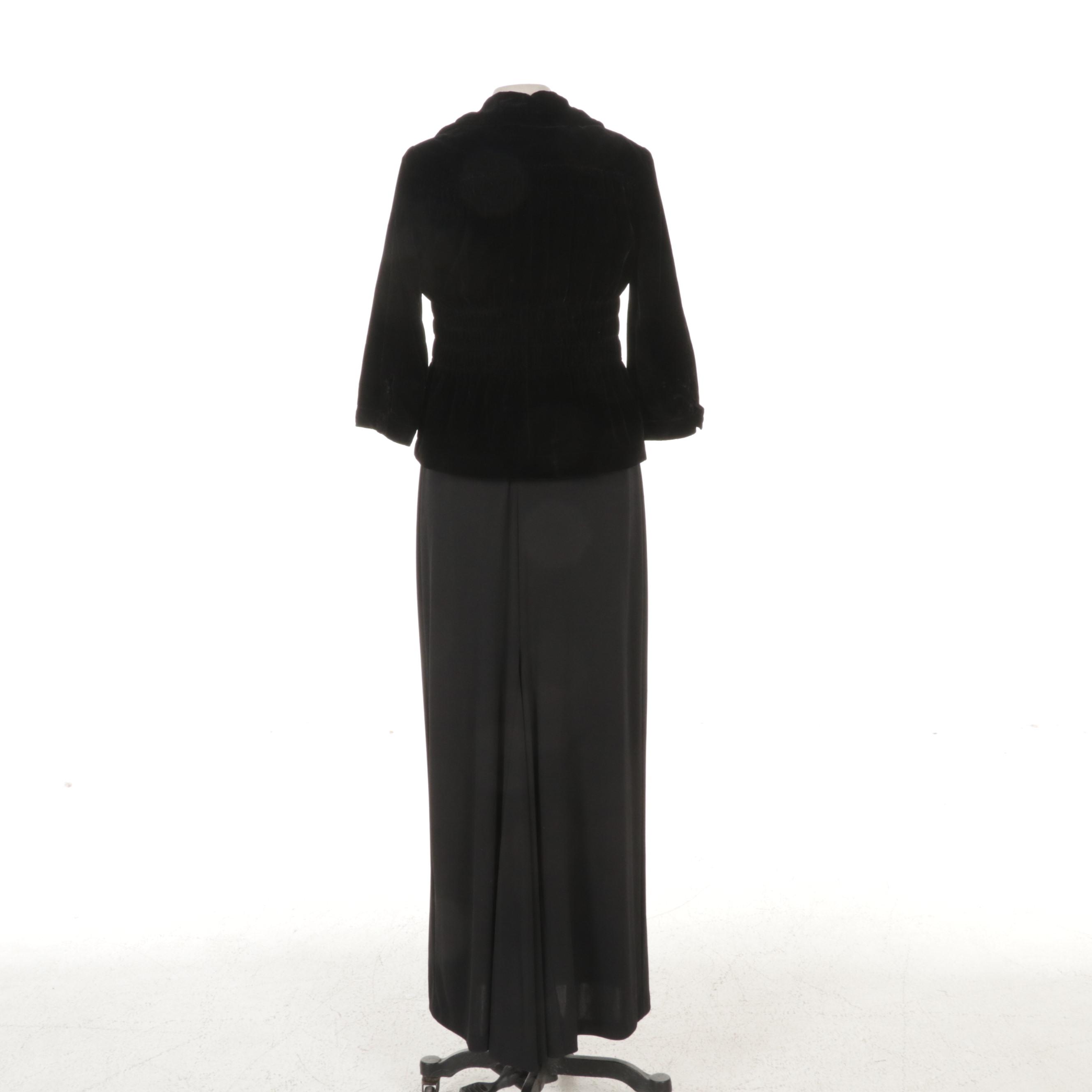 Alex Evening Occasion Dress With Beaded Trim and Willi Smith Velveteen Jacket