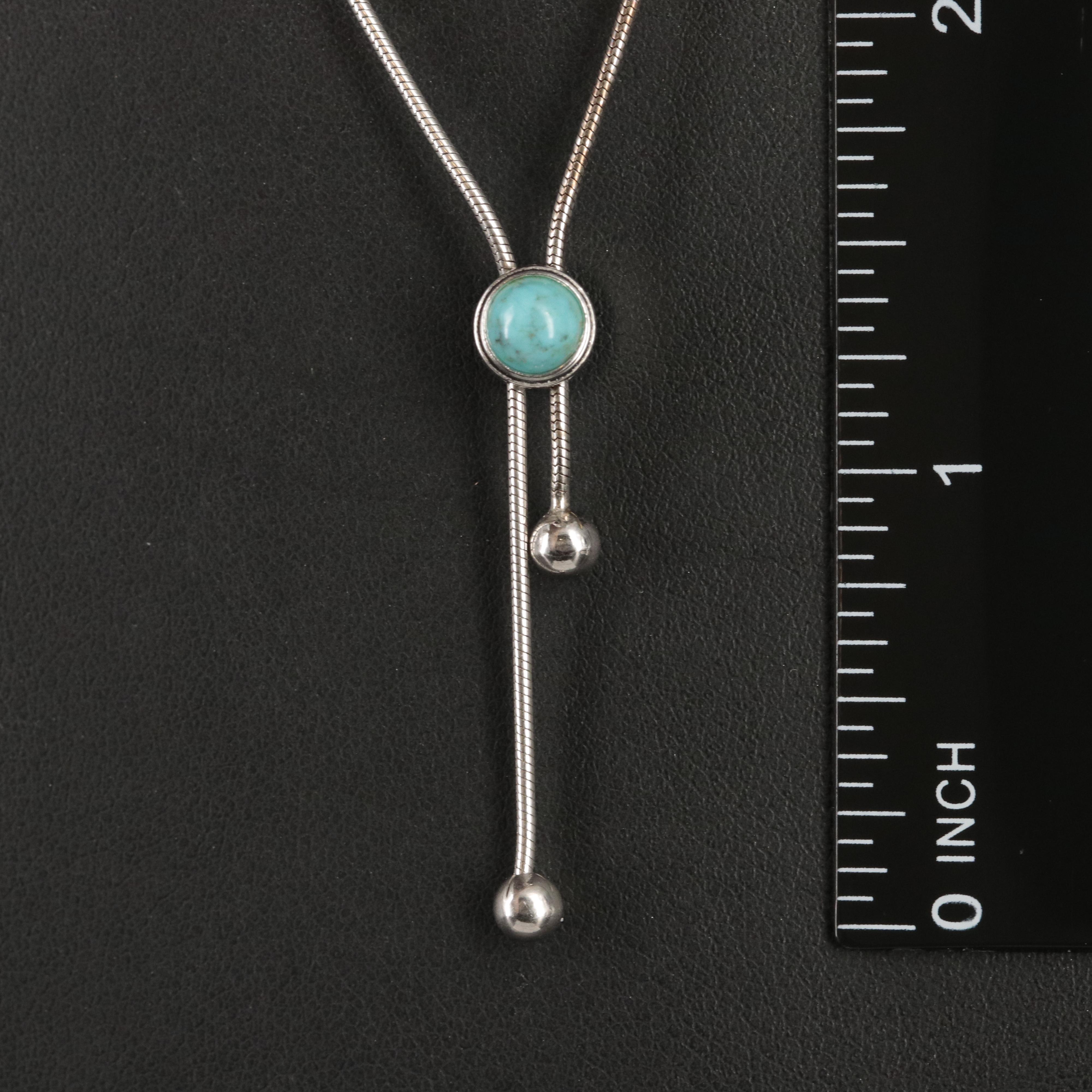 Italian Sterling Silver Turquoise Bolo Style Necklace