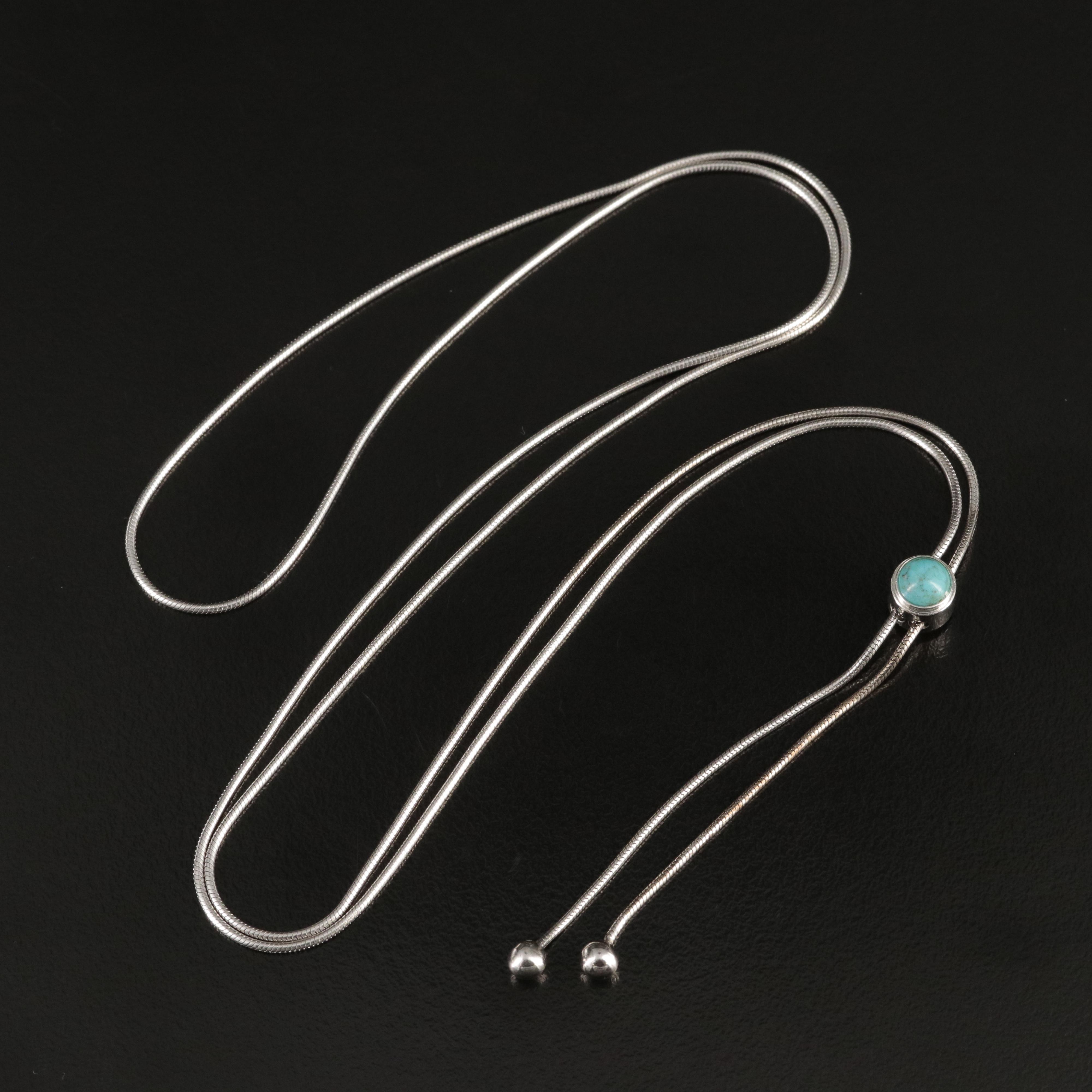Italian Sterling Silver Turquoise Bolo Style Necklace