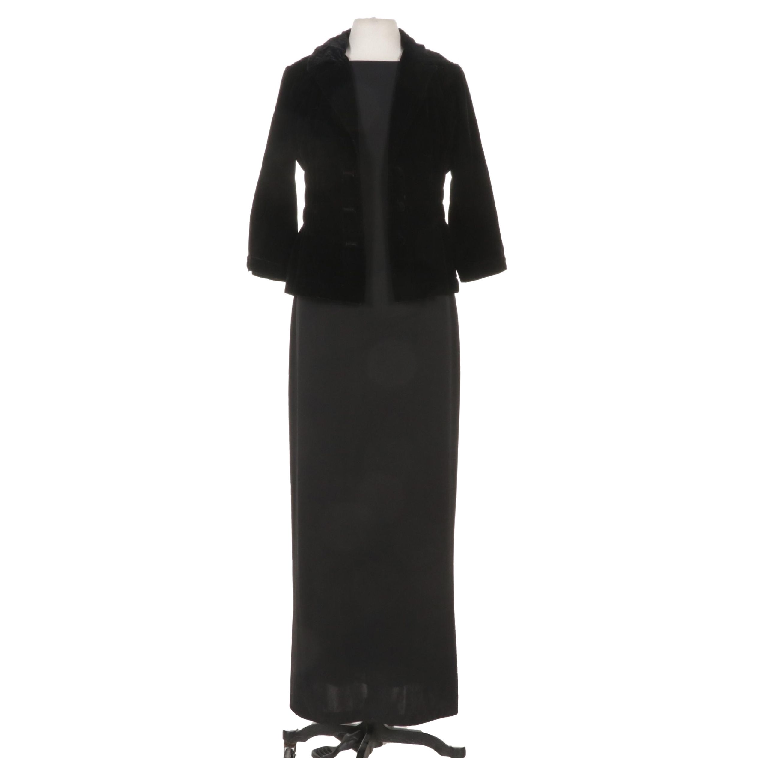 Alex Evening Occasion Dress With Beaded Trim and Willi Smith Velveteen Jacket