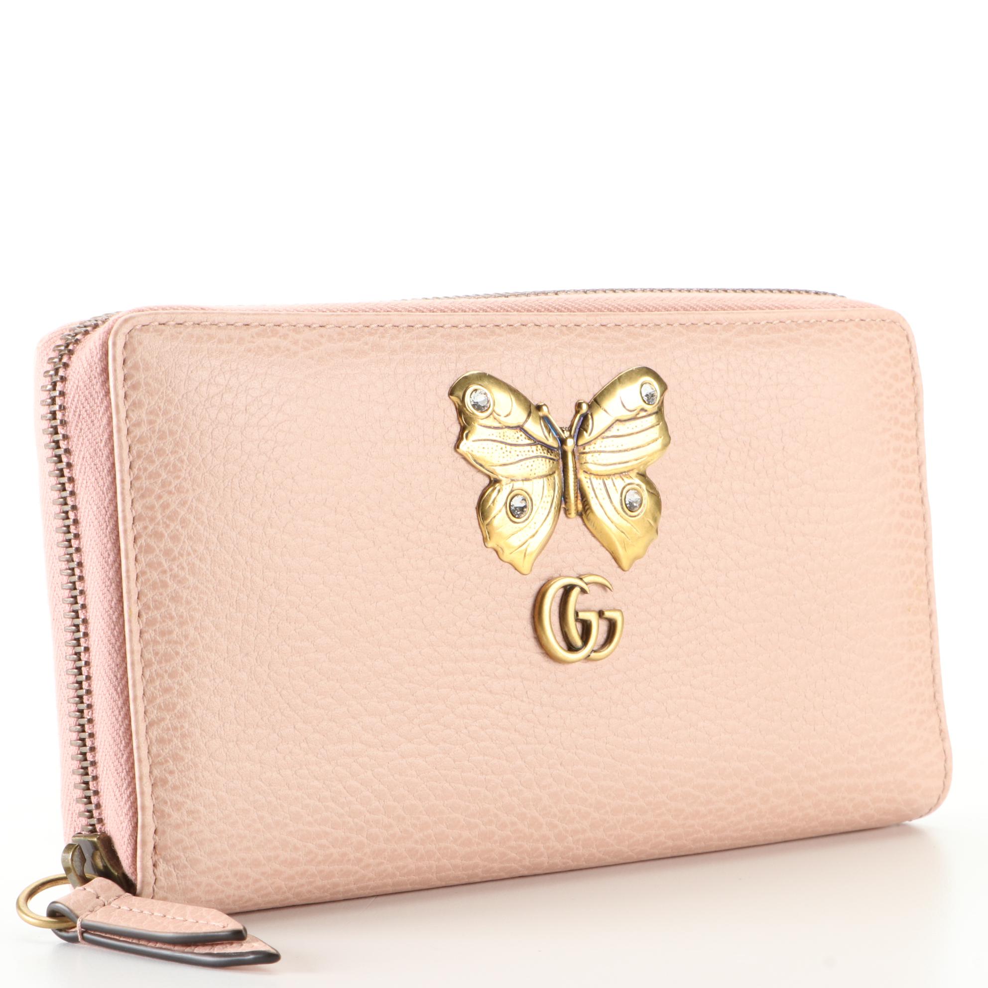 Gucci Butterfly Farfalla Zip Around Wallet in Leather