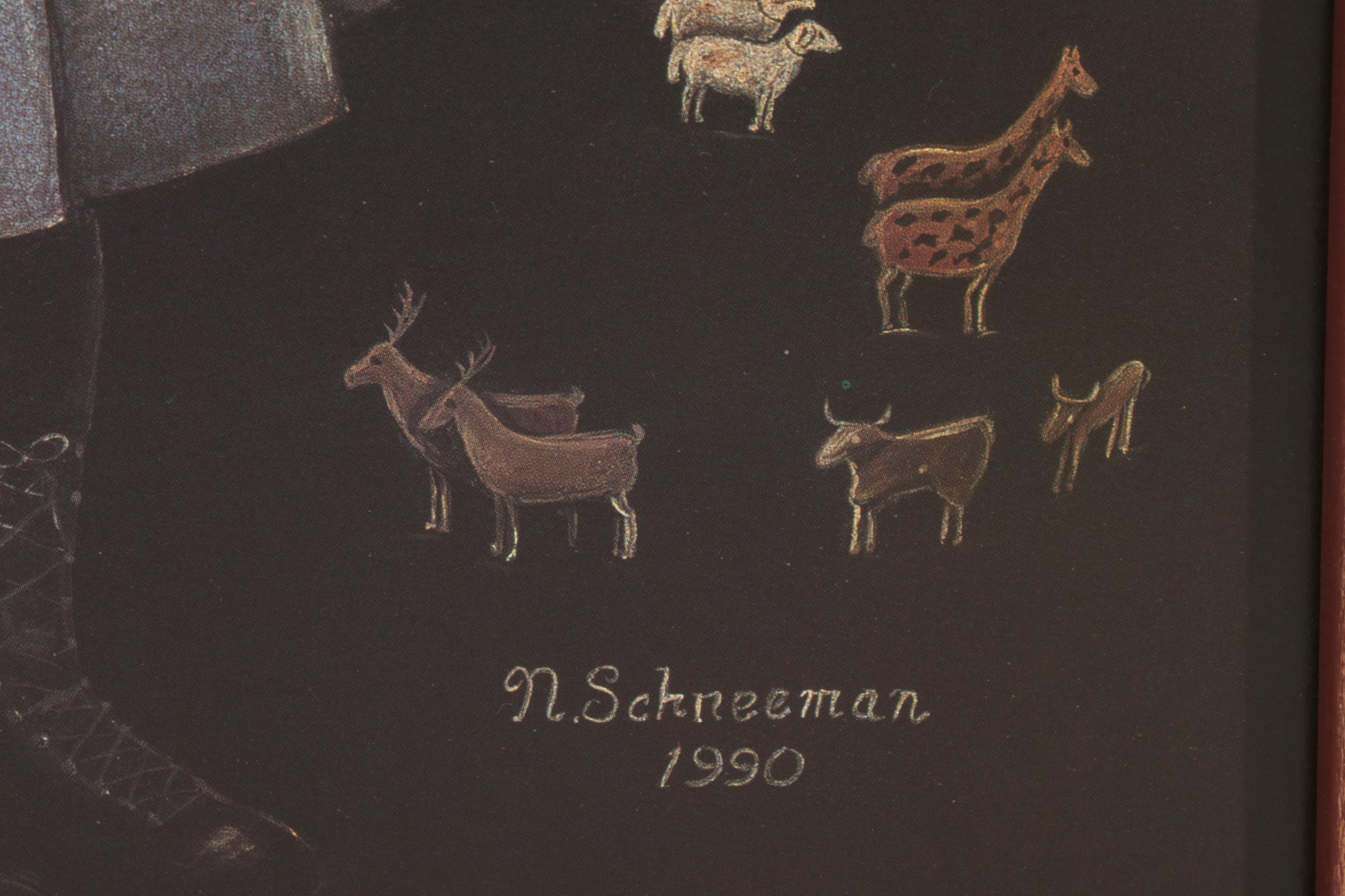 Folk Art Portrait Offset Lithographs After Norma Schneeman, Circa 1990