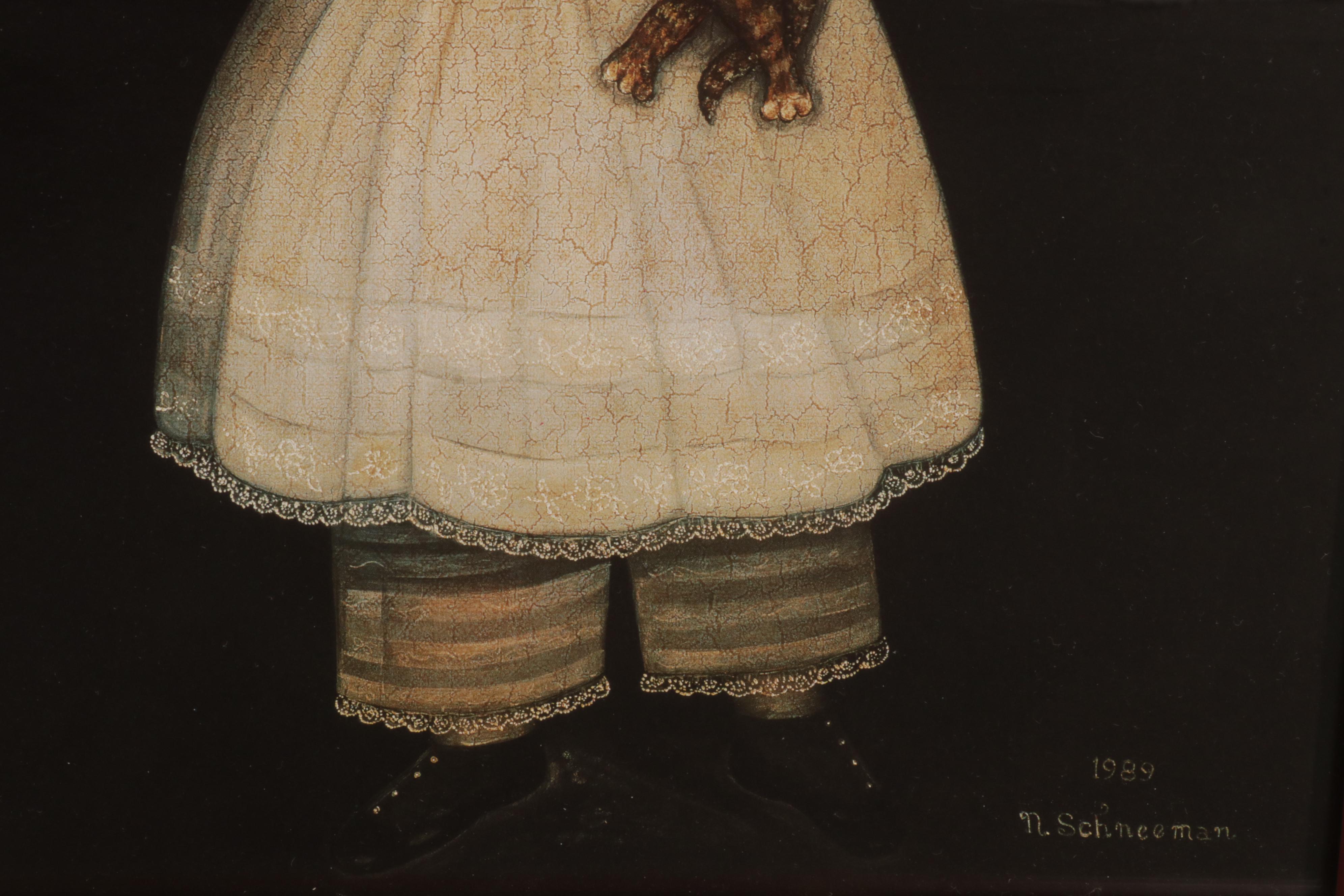 Folk Art Portrait Offset Lithographs After Norma Schneeman, Circa 1990