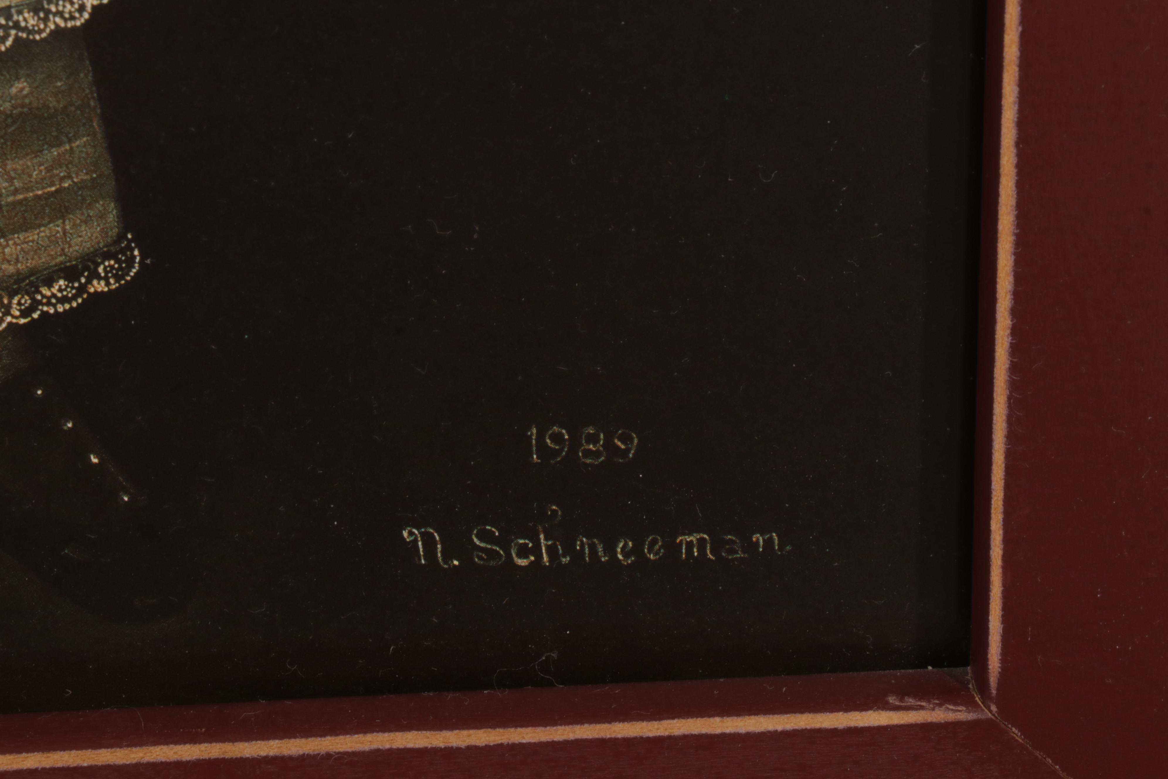 Folk Art Portrait Offset Lithographs After Norma Schneeman, Circa 1990