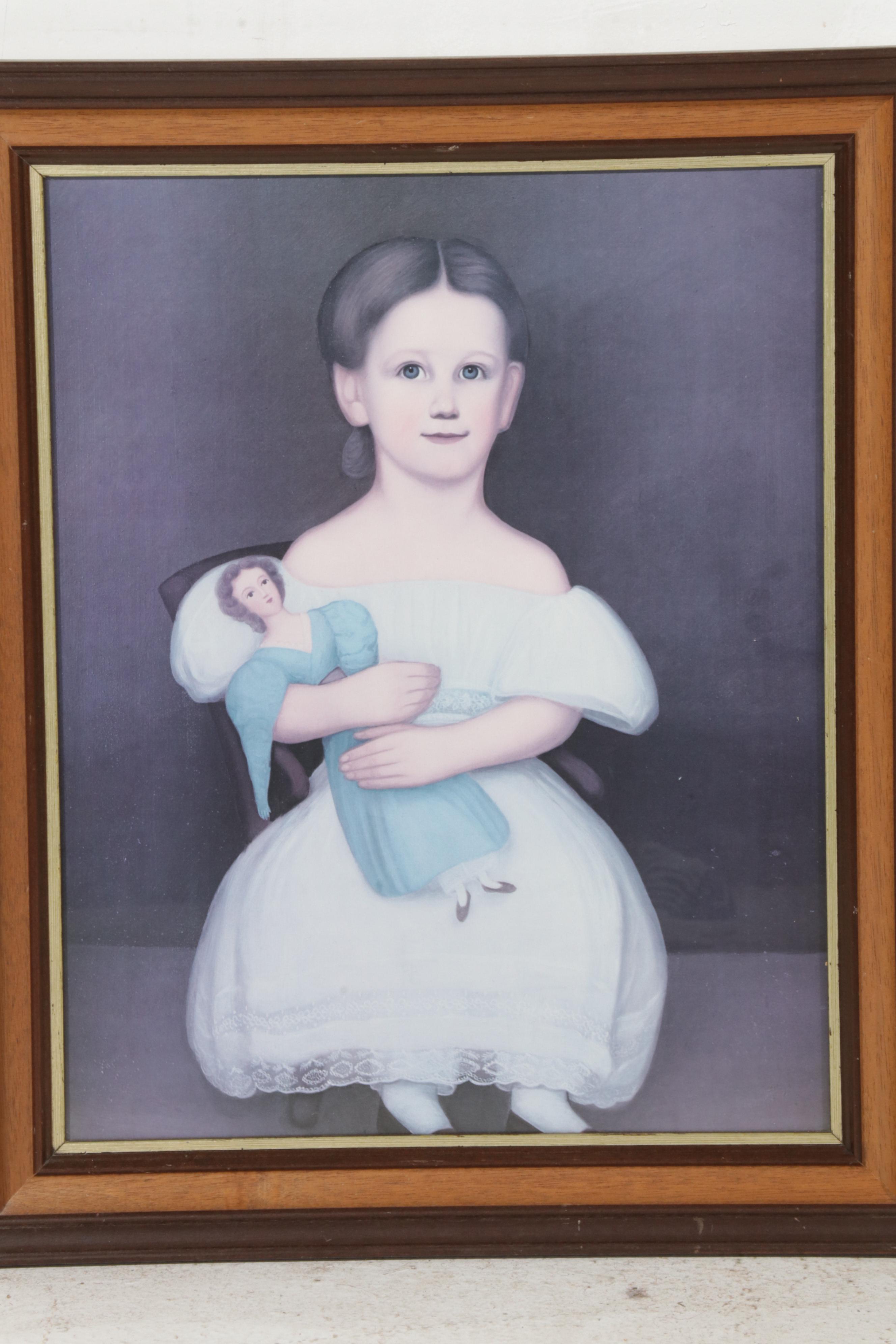 Folk Art Portrait Offset Lithographs After Norma Schneeman, Circa 1990