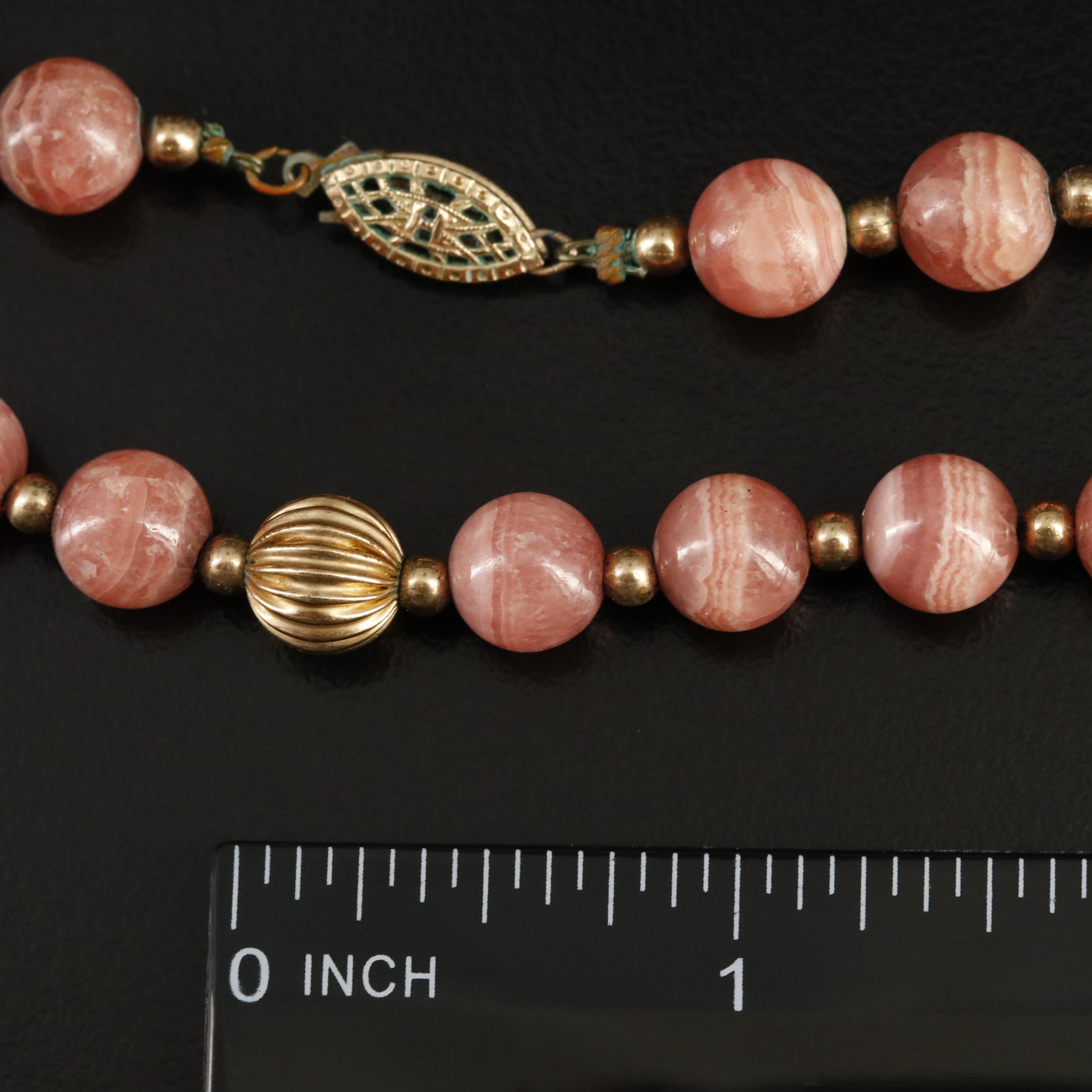 Rhodochrosite Beaded Necklace with Fluted Spacer Beads