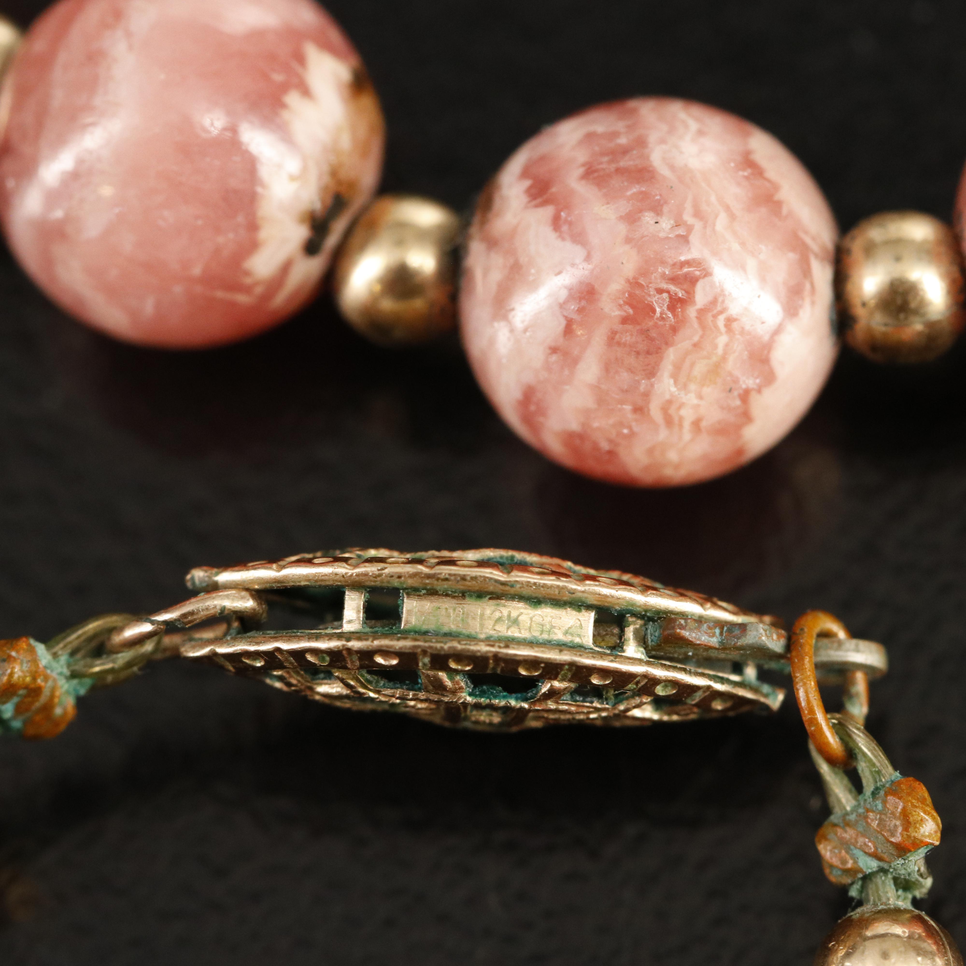 Rhodochrosite Beaded Necklace with Fluted Spacer Beads