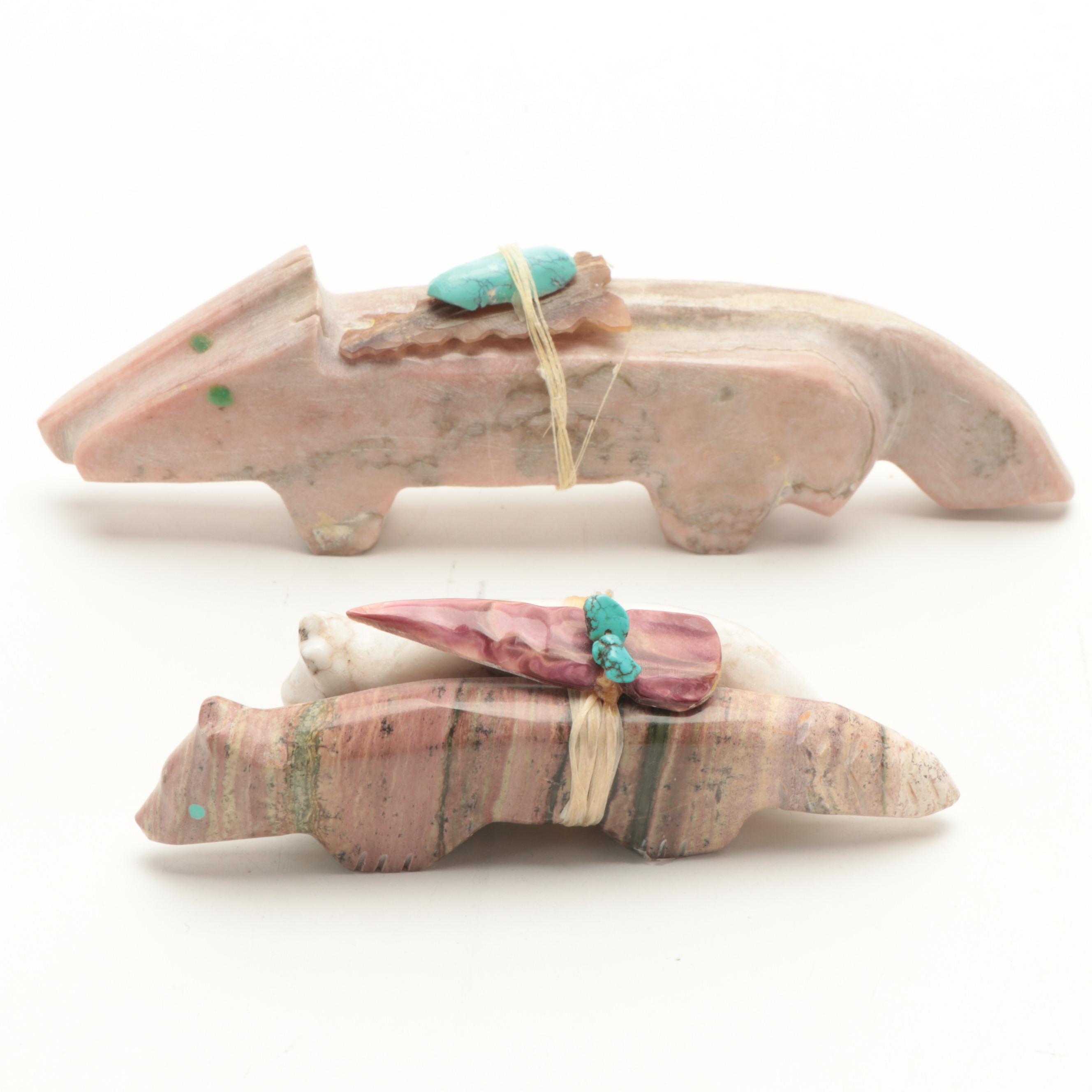 Zuni Hand-Carved Picasso Stone, Chrysocolla, and Other Stone Fetish Animals