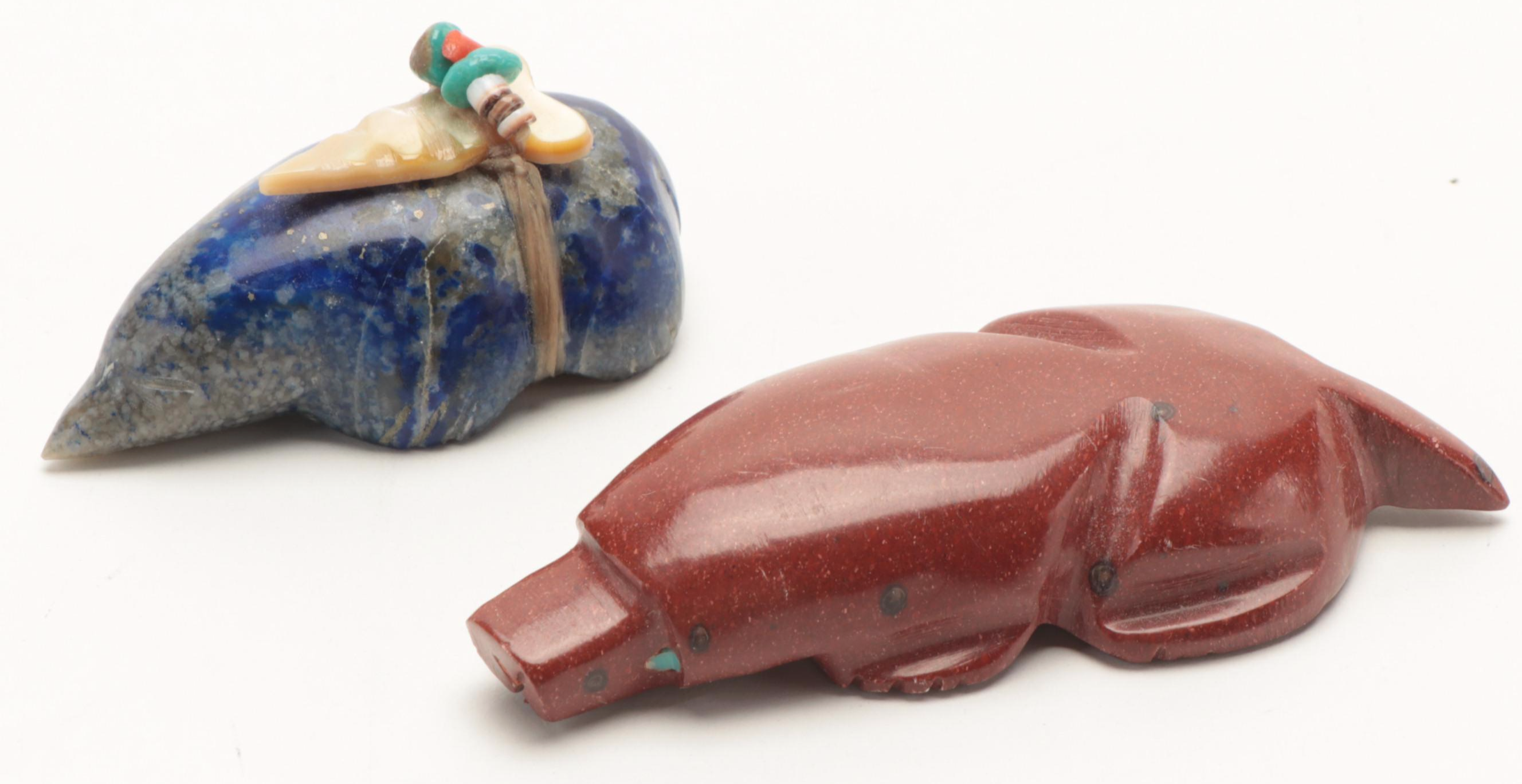 Zuni Hand-Carved Picasso Stone, Chrysocolla, and Other Stone Fetish Animals