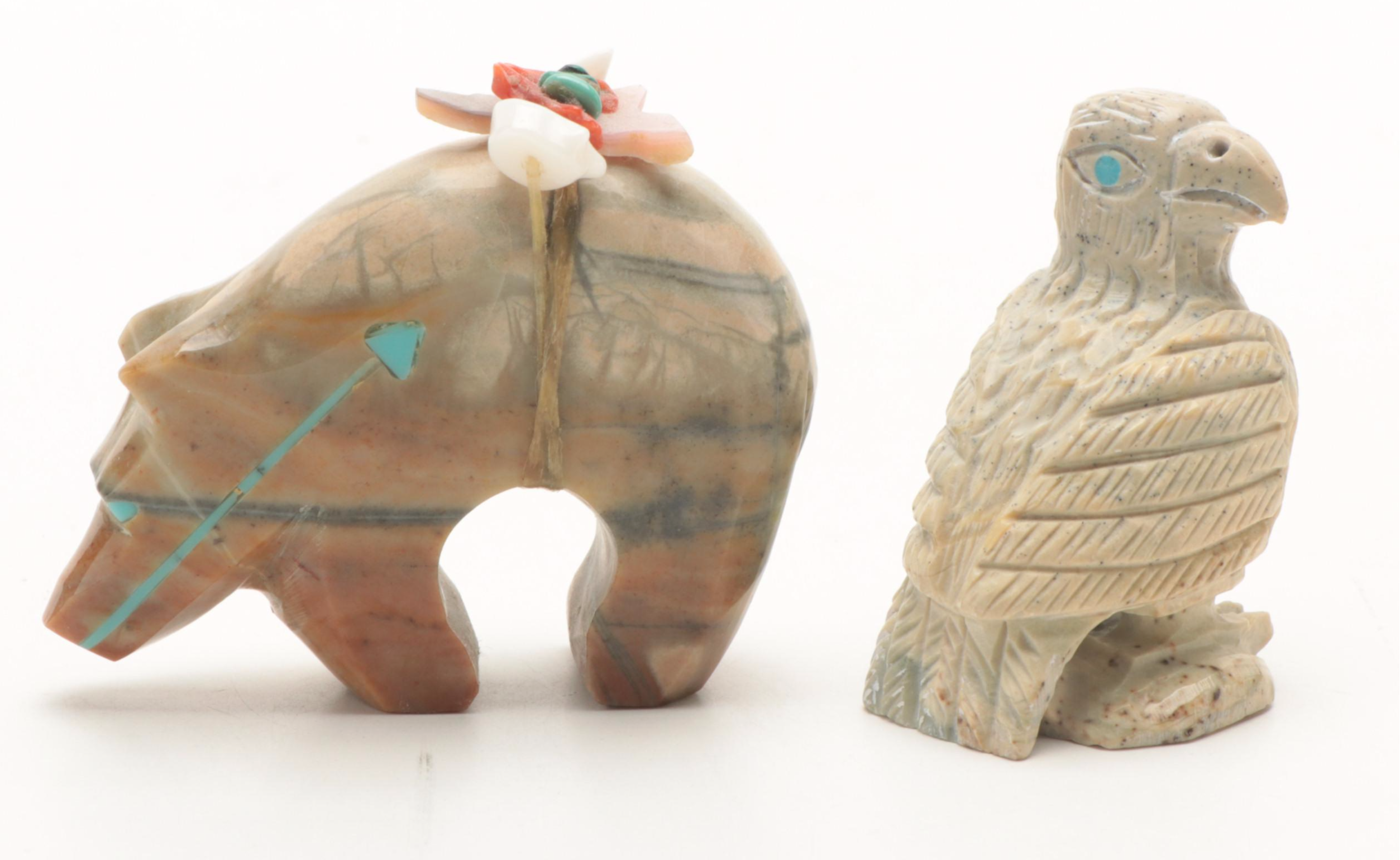 Zuni Hand-Carved Picasso Stone, Chrysocolla, and Other Stone Fetish Animals