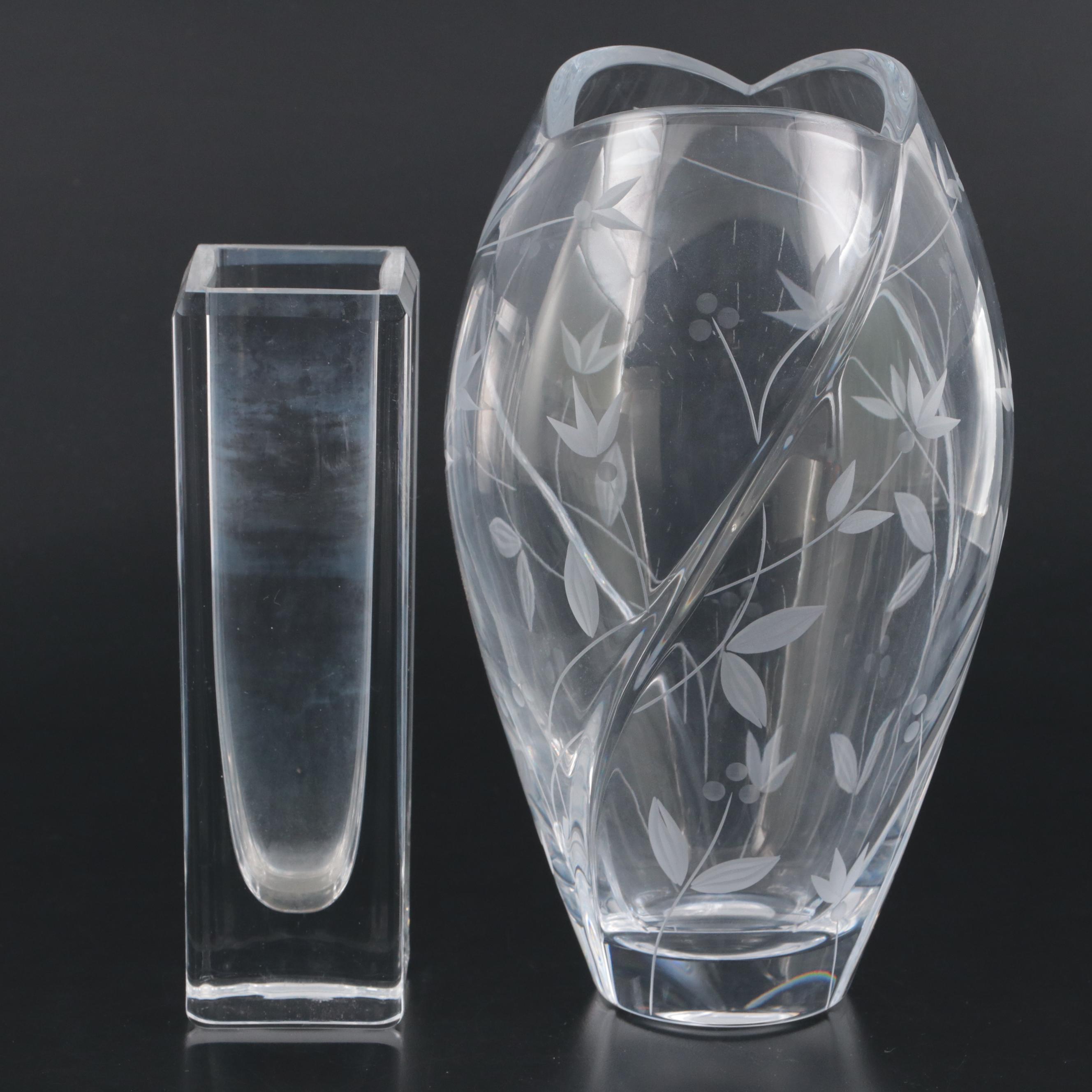 Bengt Edenfalk for Skruf Glass Vase with Etched Crystal Vase