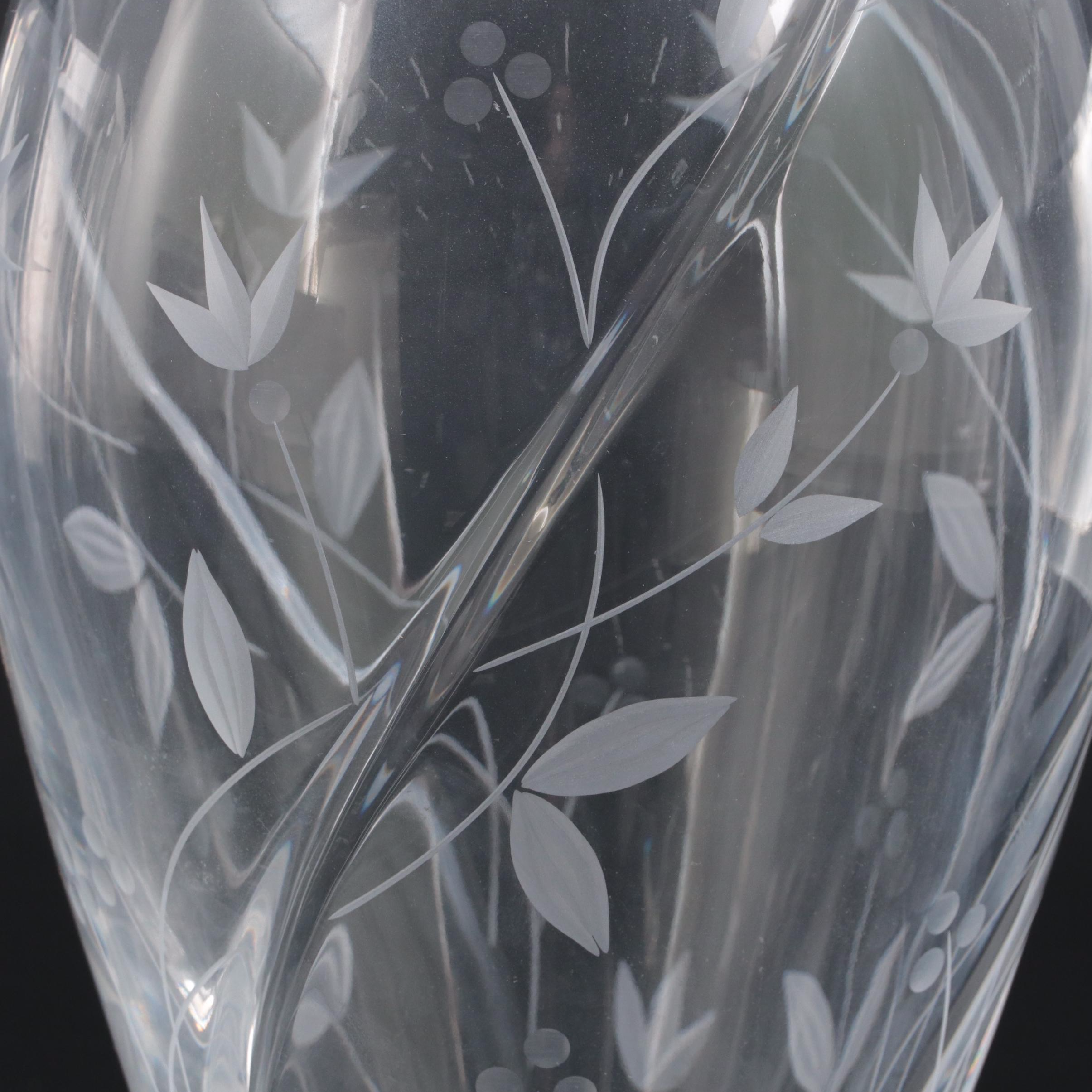 Bengt Edenfalk for Skruf Glass Vase with Etched Crystal Vase