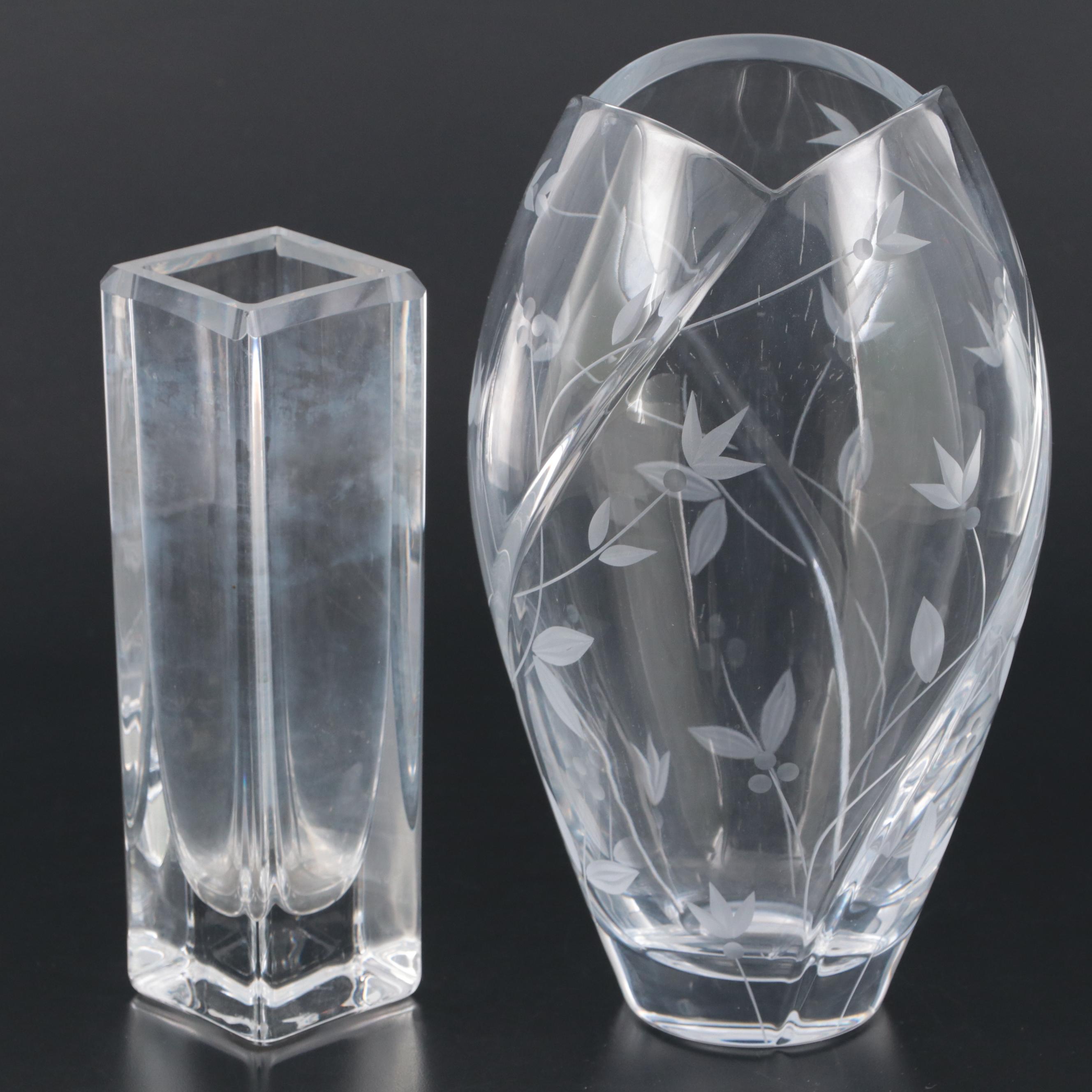 Bengt Edenfalk for Skruf Glass Vase with Etched Crystal Vase