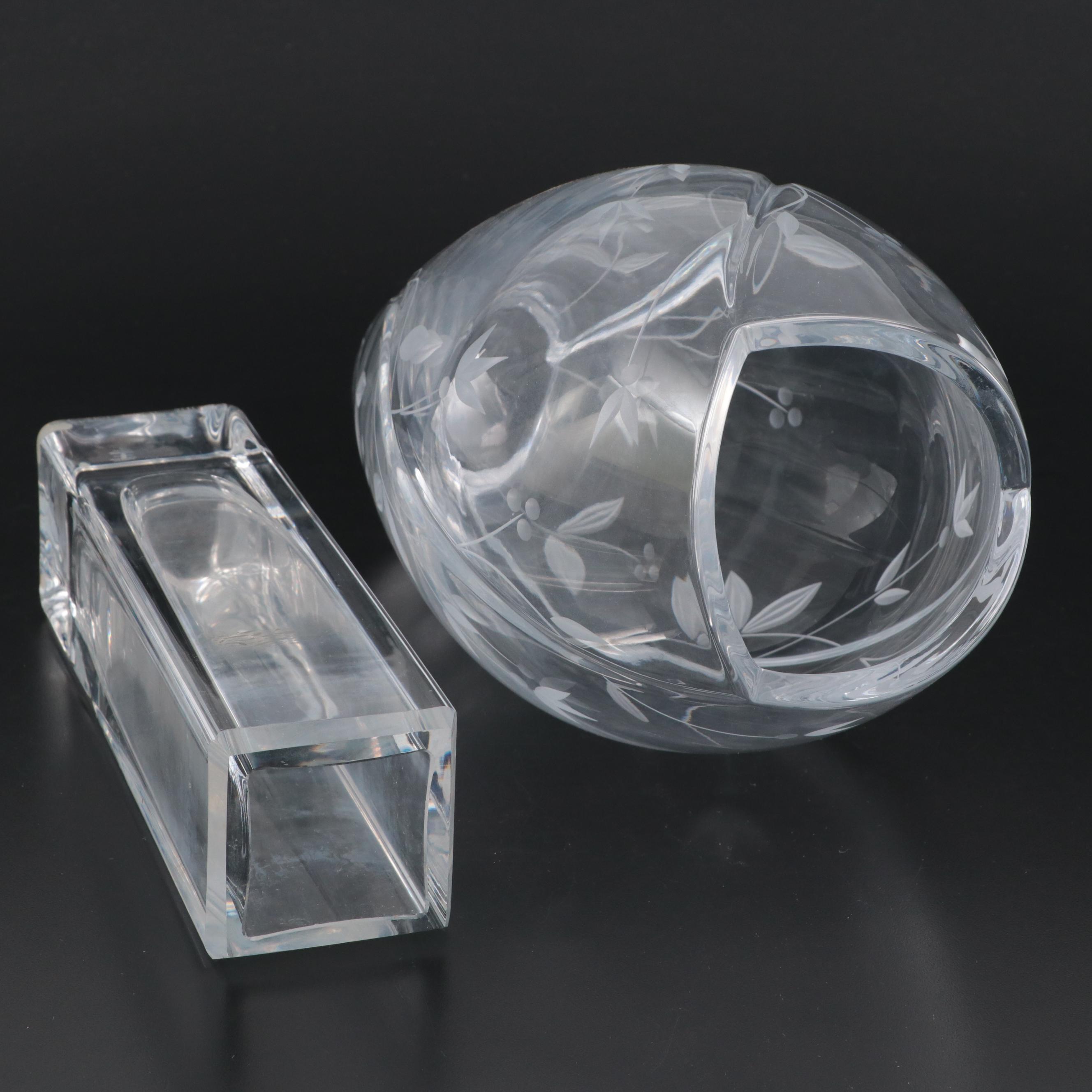 Bengt Edenfalk for Skruf Glass Vase with Etched Crystal Vase