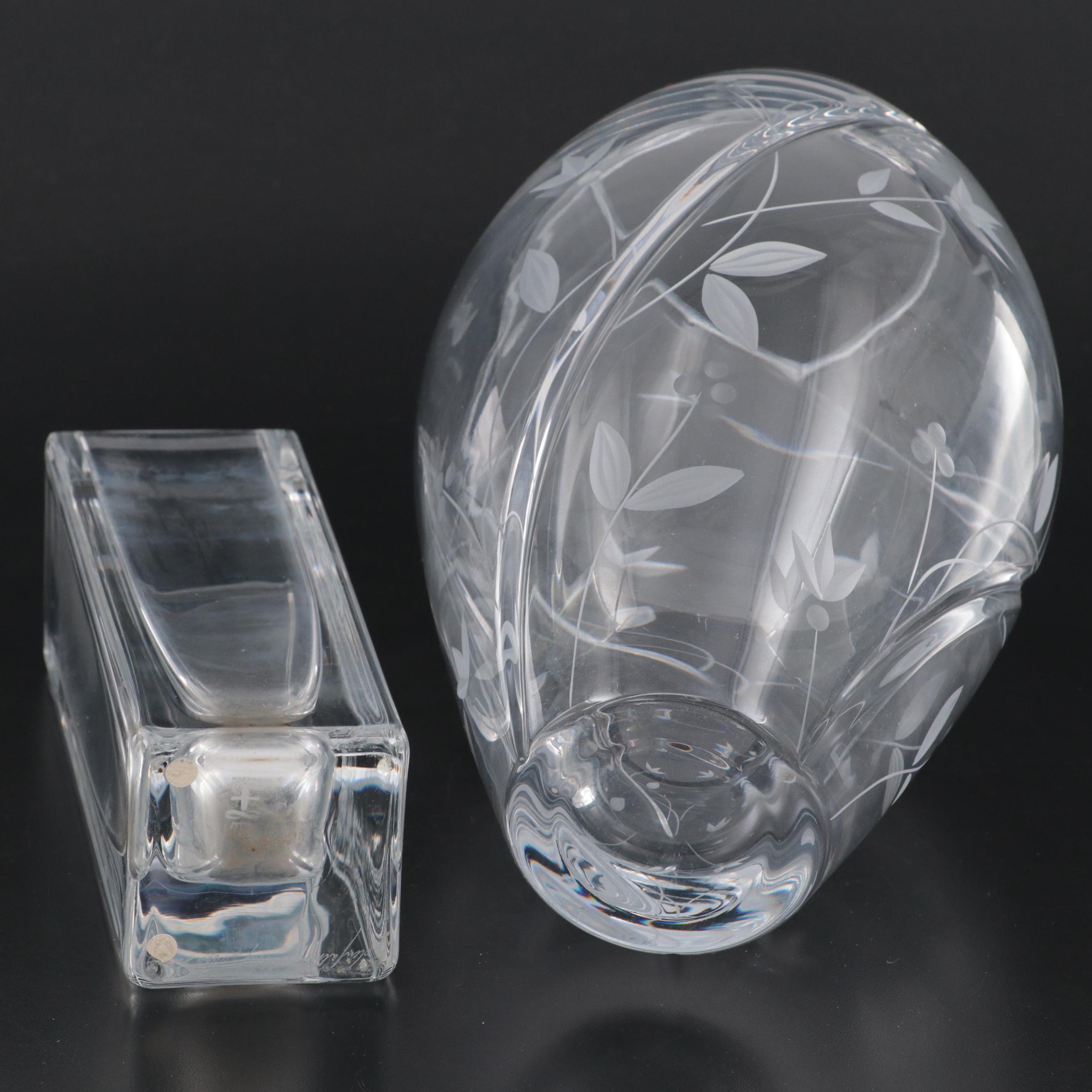 Bengt Edenfalk for Skruf Glass Vase with Etched Crystal Vase