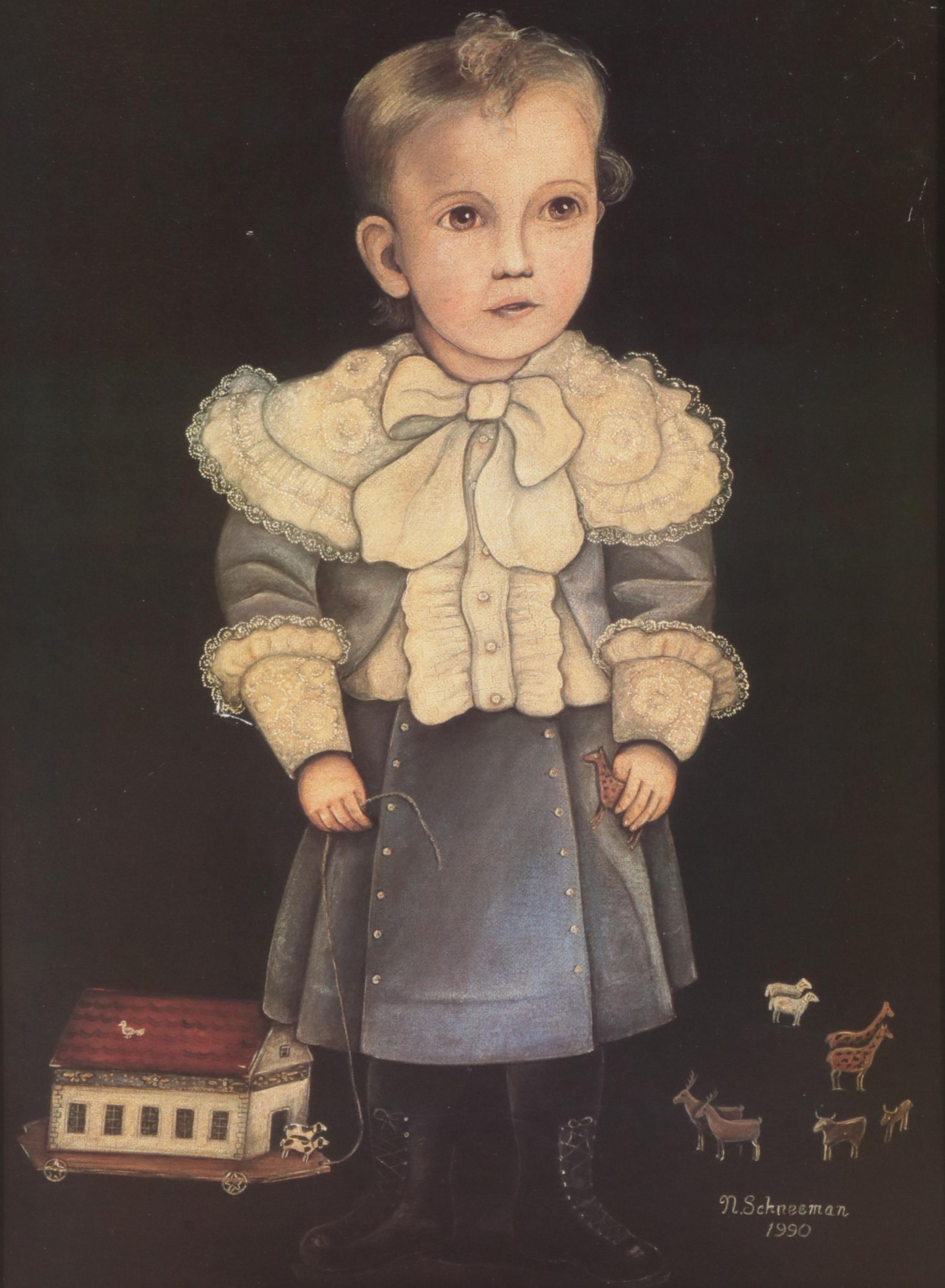 Folk Art Portrait Offset Lithographs After Norma Schneeman, Circa 1990