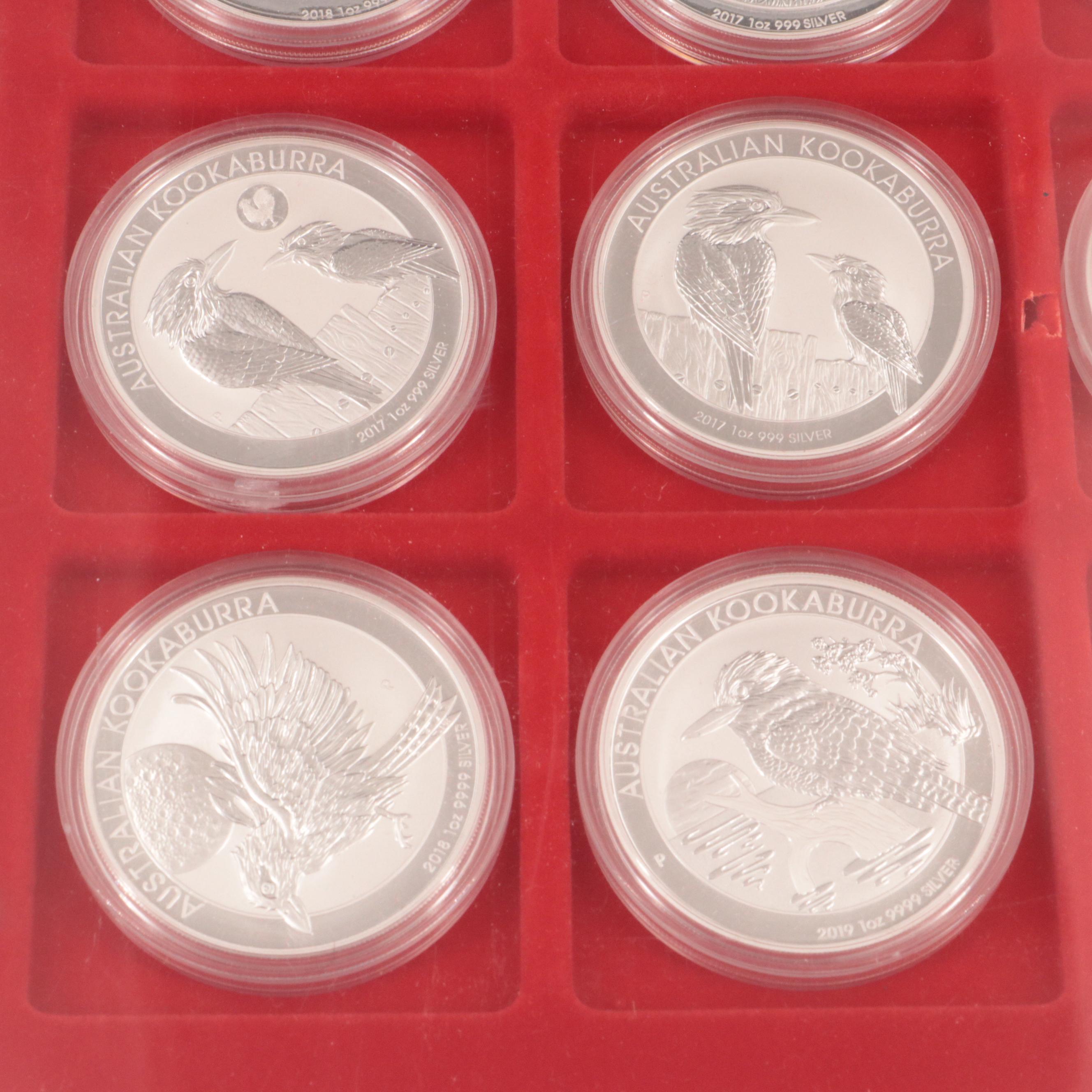 Seventeen Dollar-Sized Silver Bullion Coins Including Australian Koala
