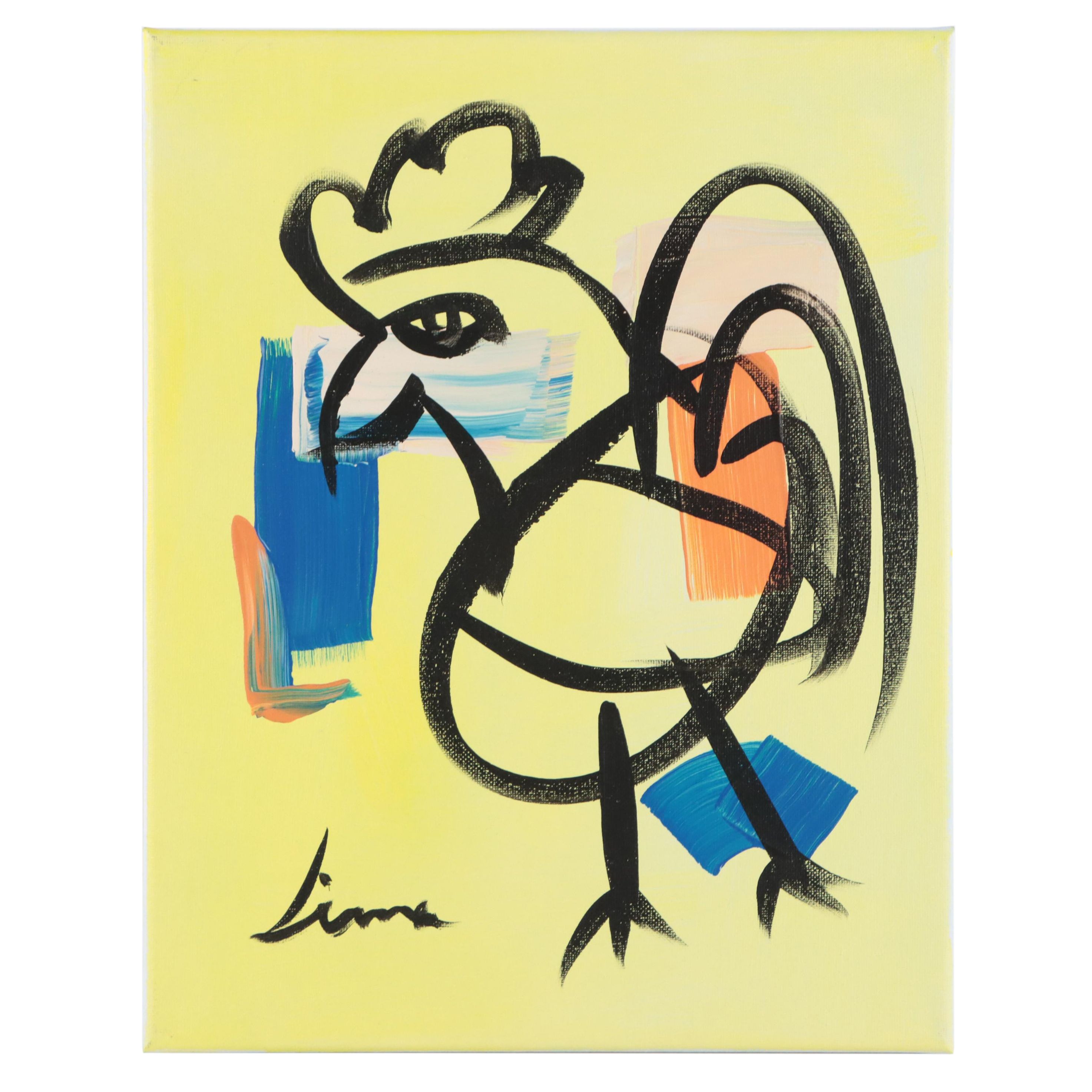José M. Lima Acrylic Painting of Rooster, 2023