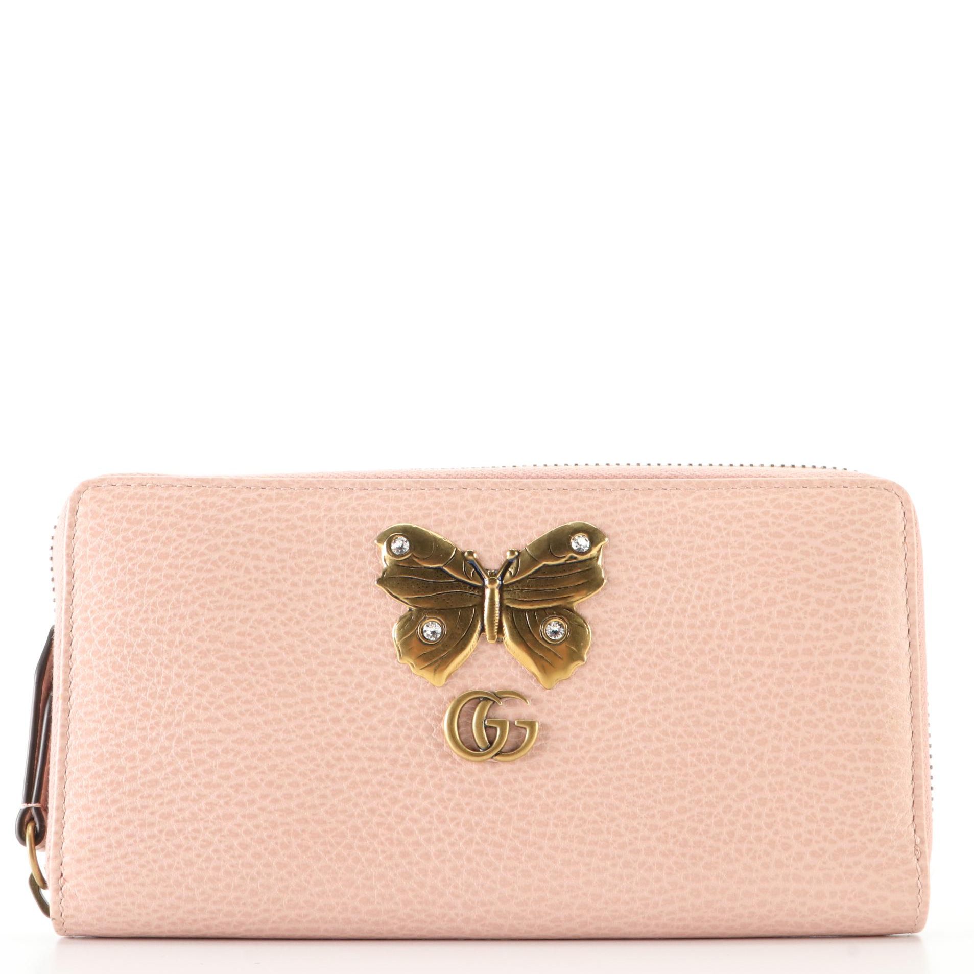 Gucci Butterfly Farfalla Zip Around Wallet in Leather