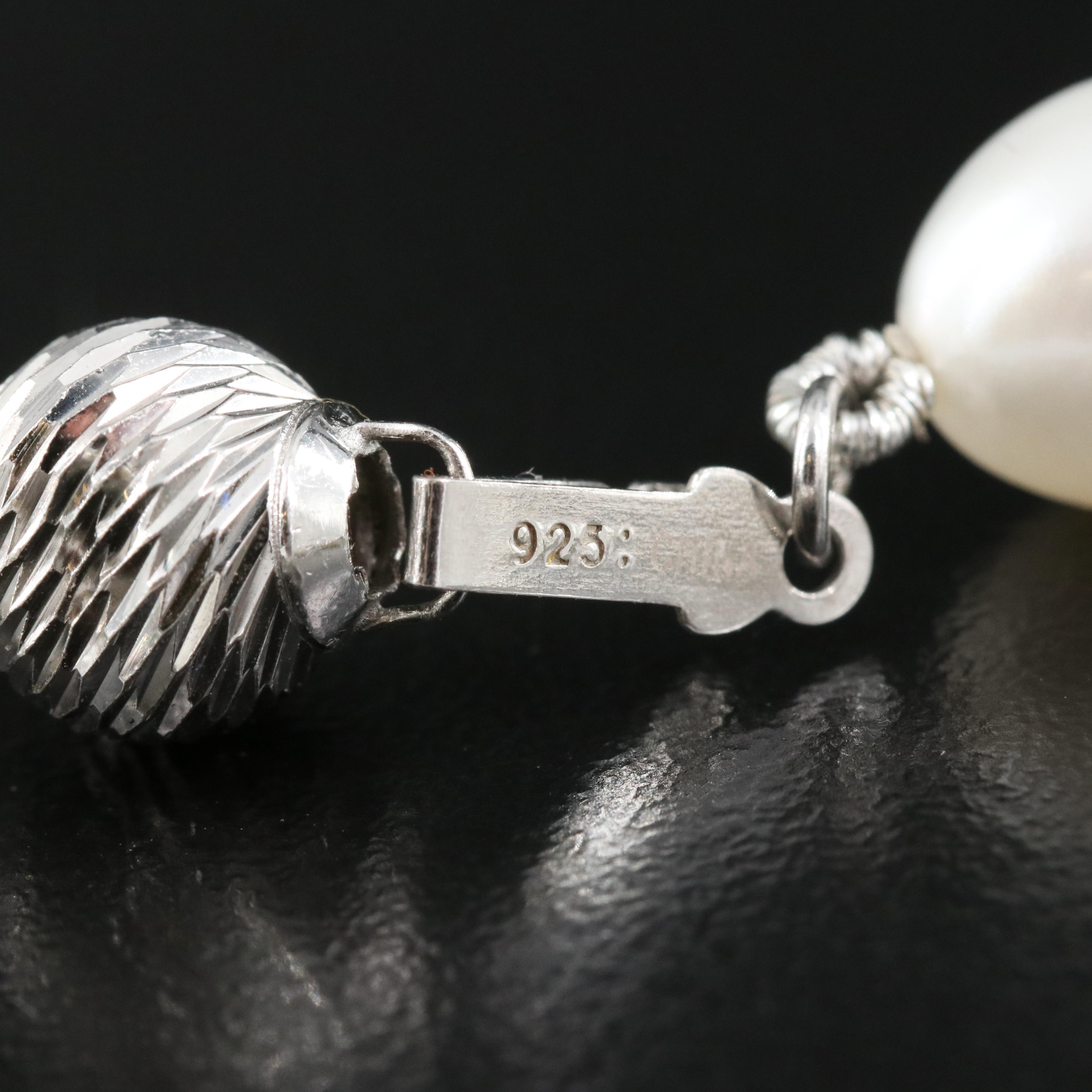 Sterling Pearl Necklace, Bracelet and Earring Set