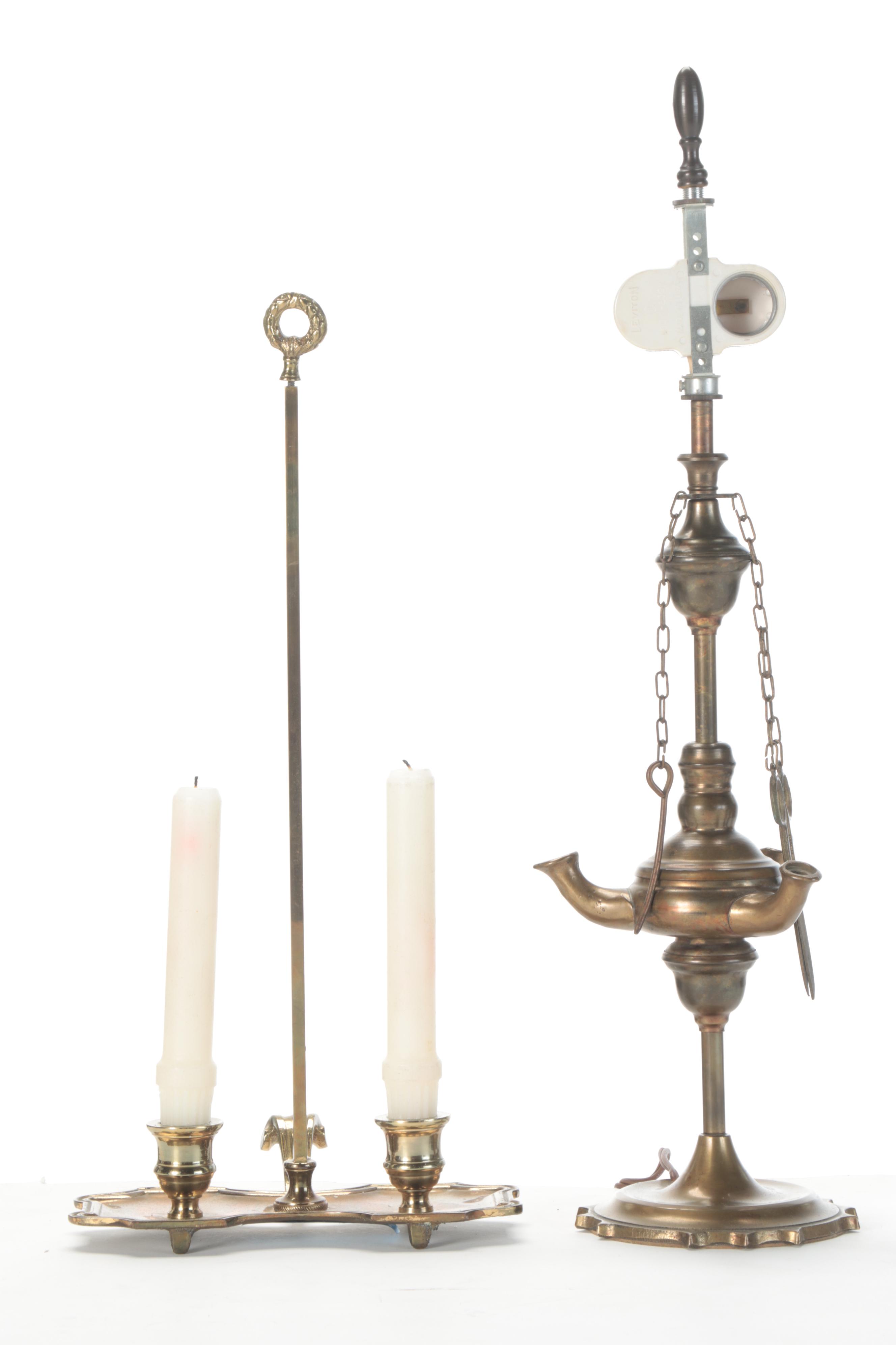 French Bouillotte Style Candle Lamp with Brass Oil Lamp Adapted Table Lamp