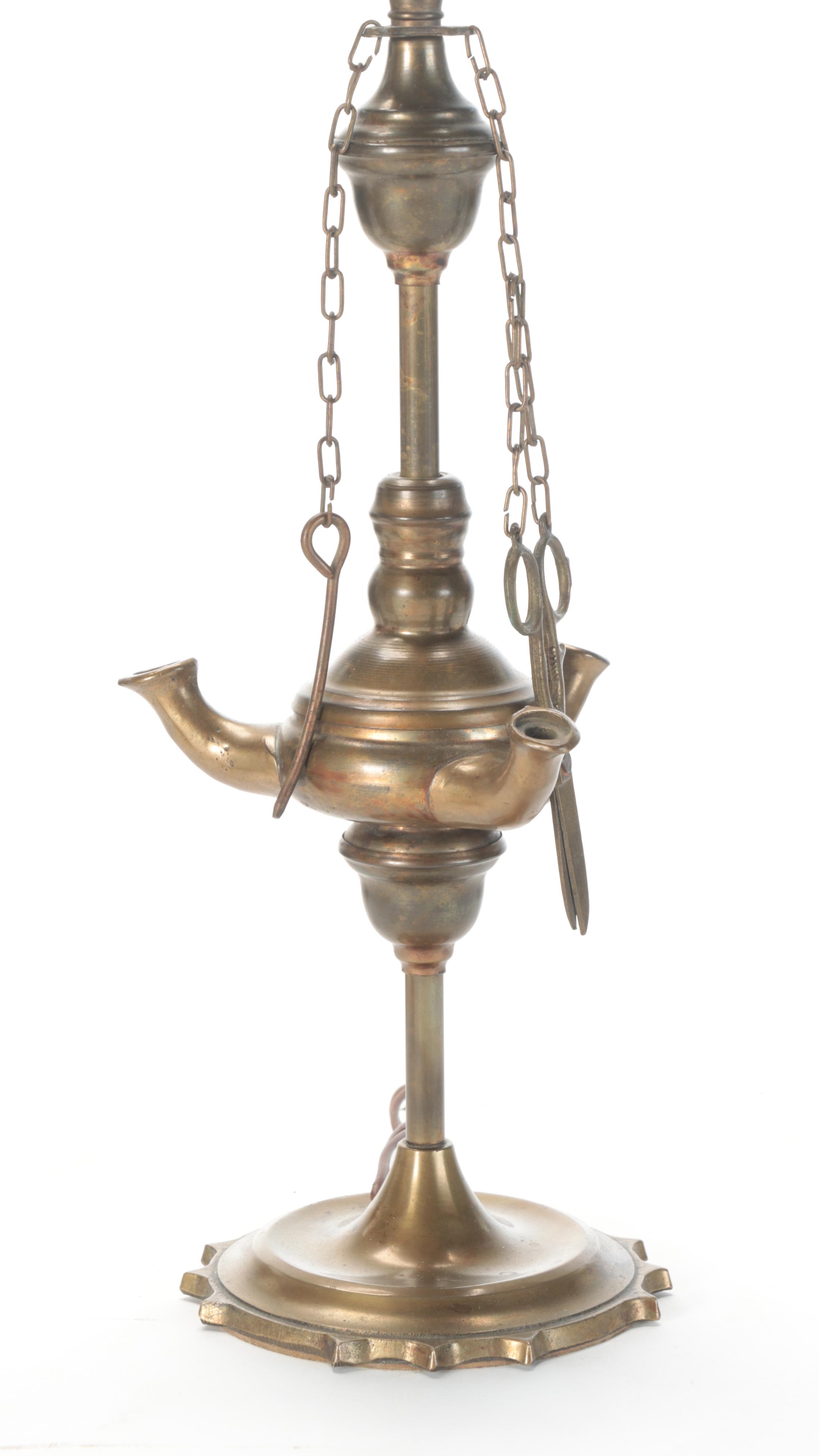 French Bouillotte Style Candle Lamp with Brass Oil Lamp Adapted Table Lamp