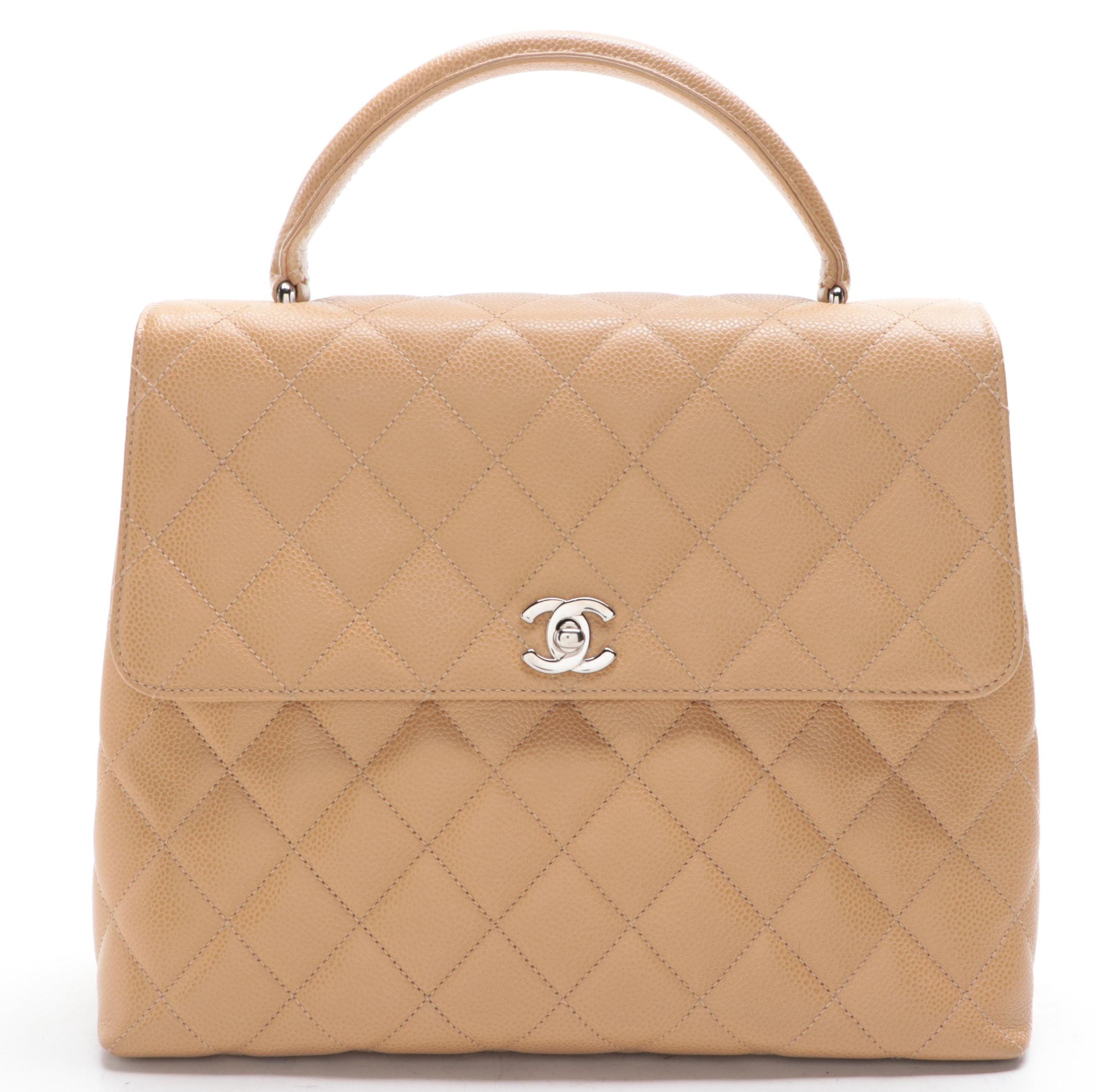 Chanel Top Handle Bag in Quilted Caviar Leather