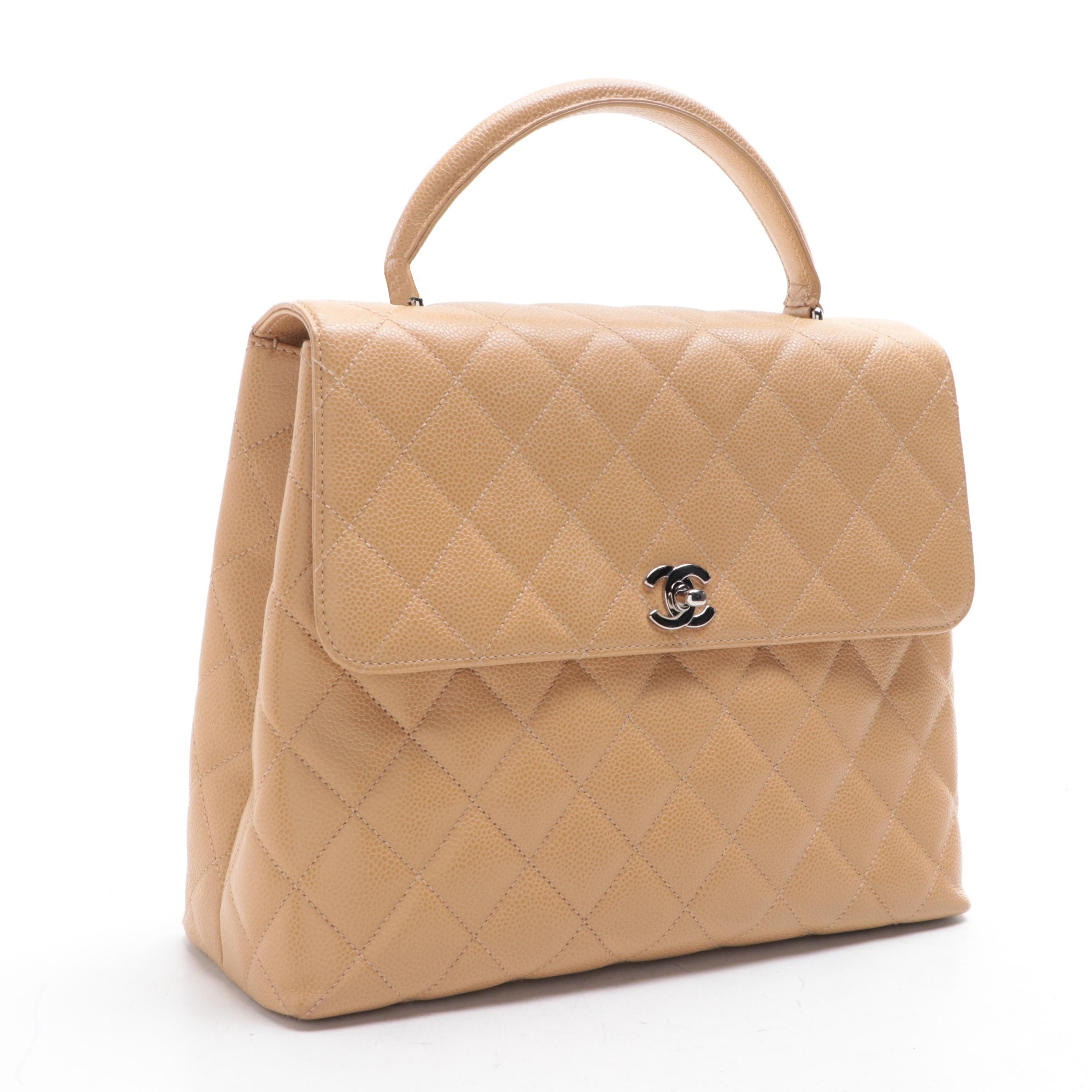 Chanel Top Handle Bag in Quilted Caviar Leather