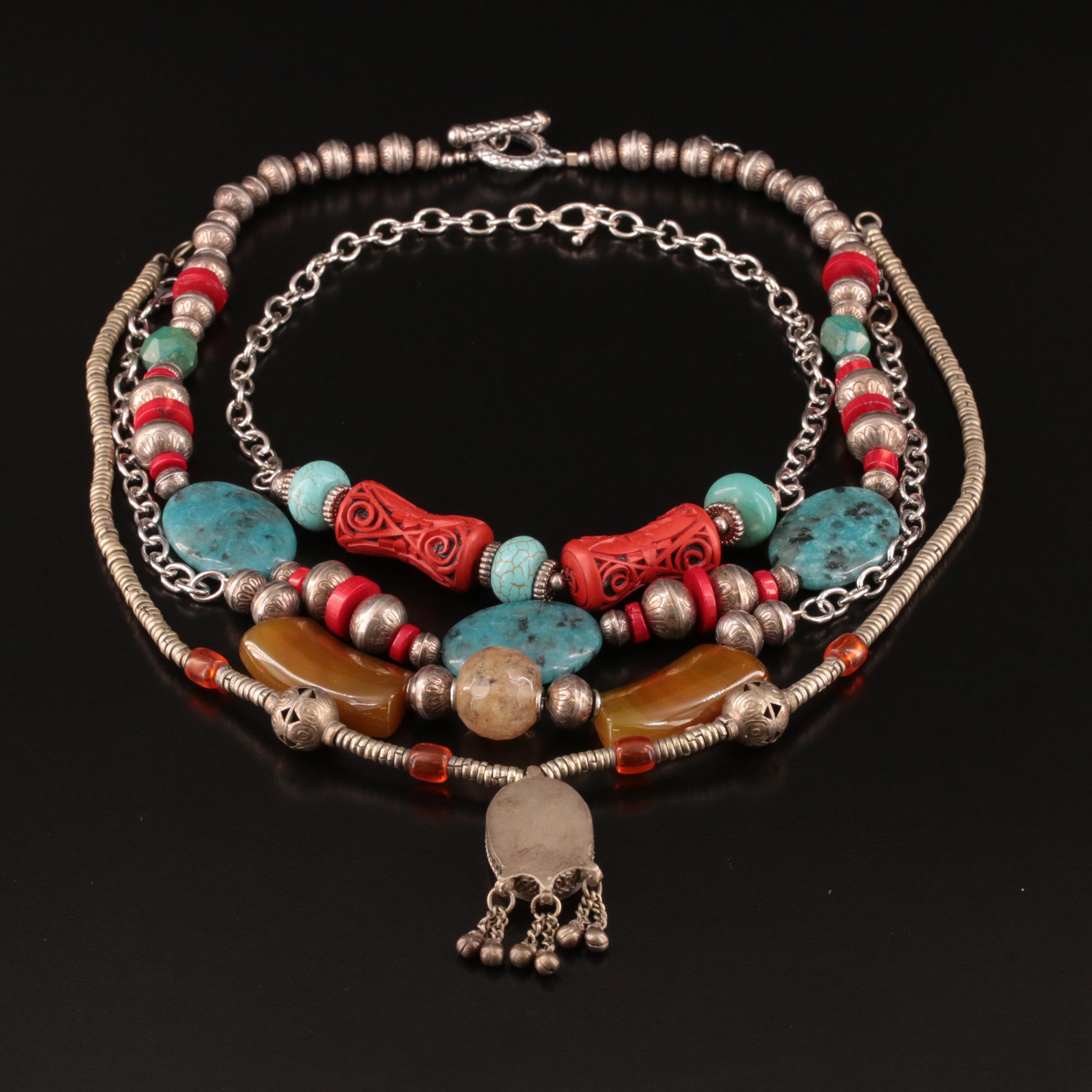 Afghanistan Lapis Lazuli Necklace and Sterling Bench Bead Necklaces