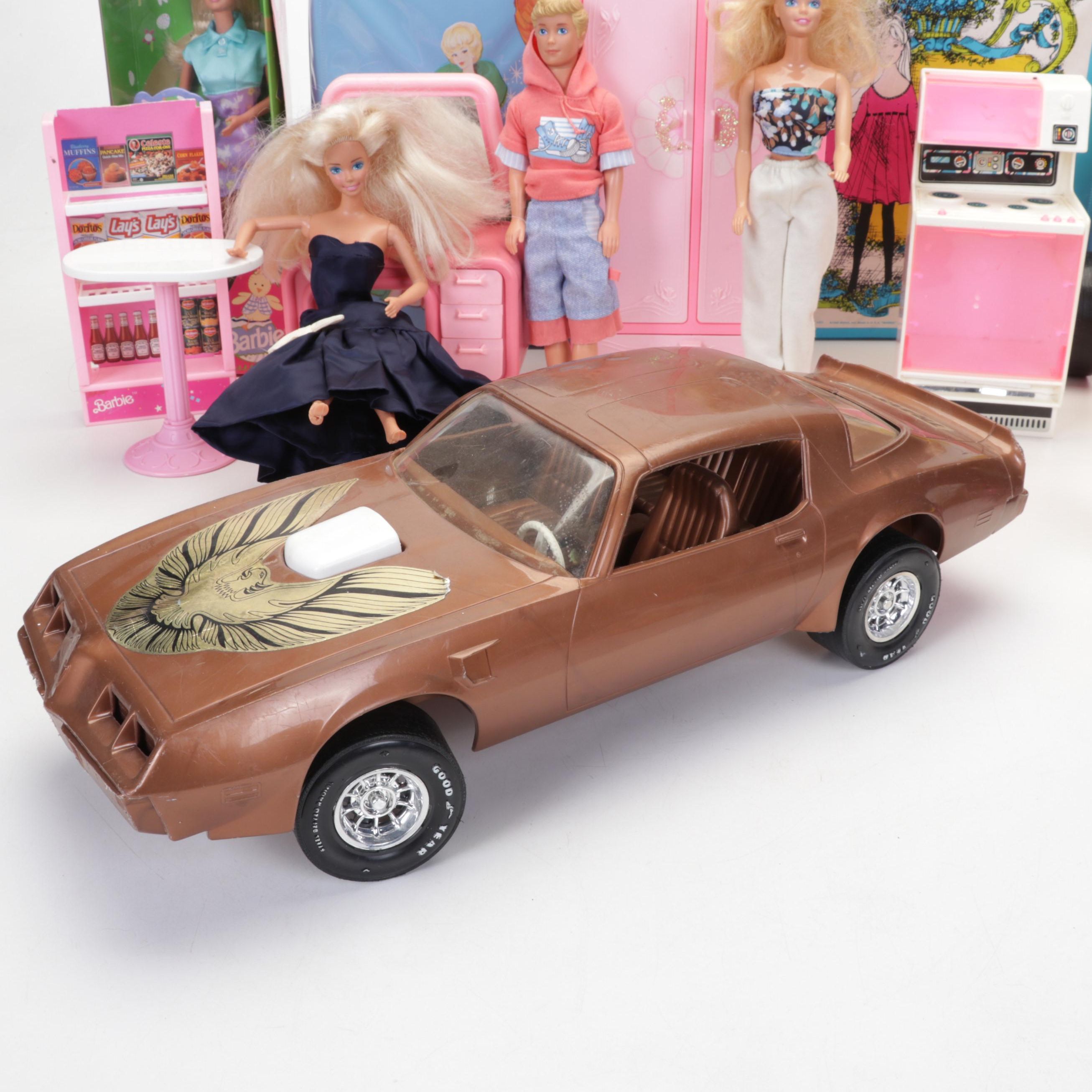 Mattel Barbie Dolls, Clothing, Cases, & Accessories with 1980's Trans-Am
