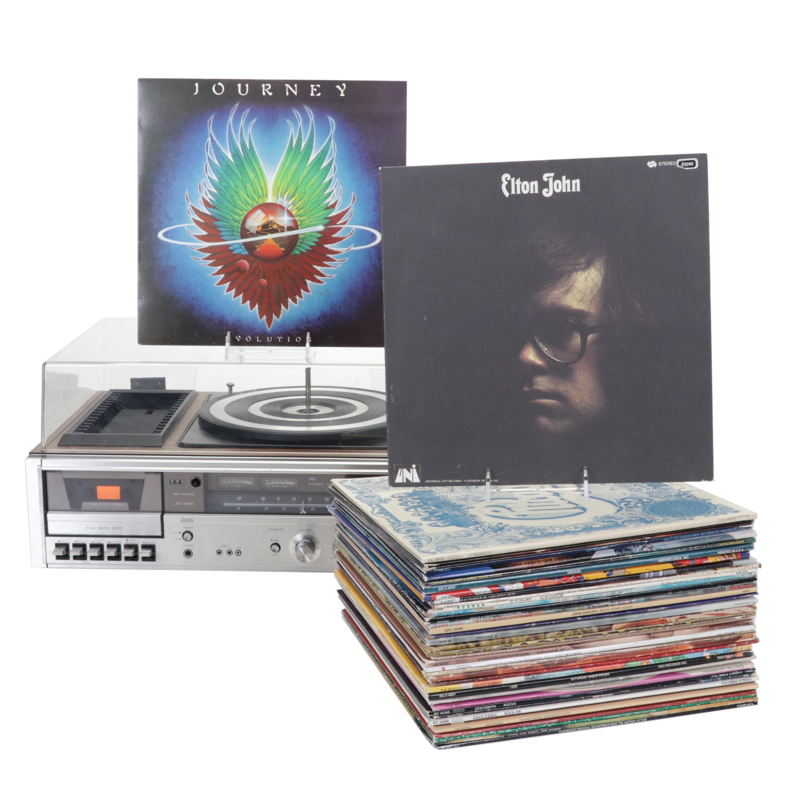 60s/70s/80s Records & Sanyo JXT 6430 Turntable and Cassette Player Music System