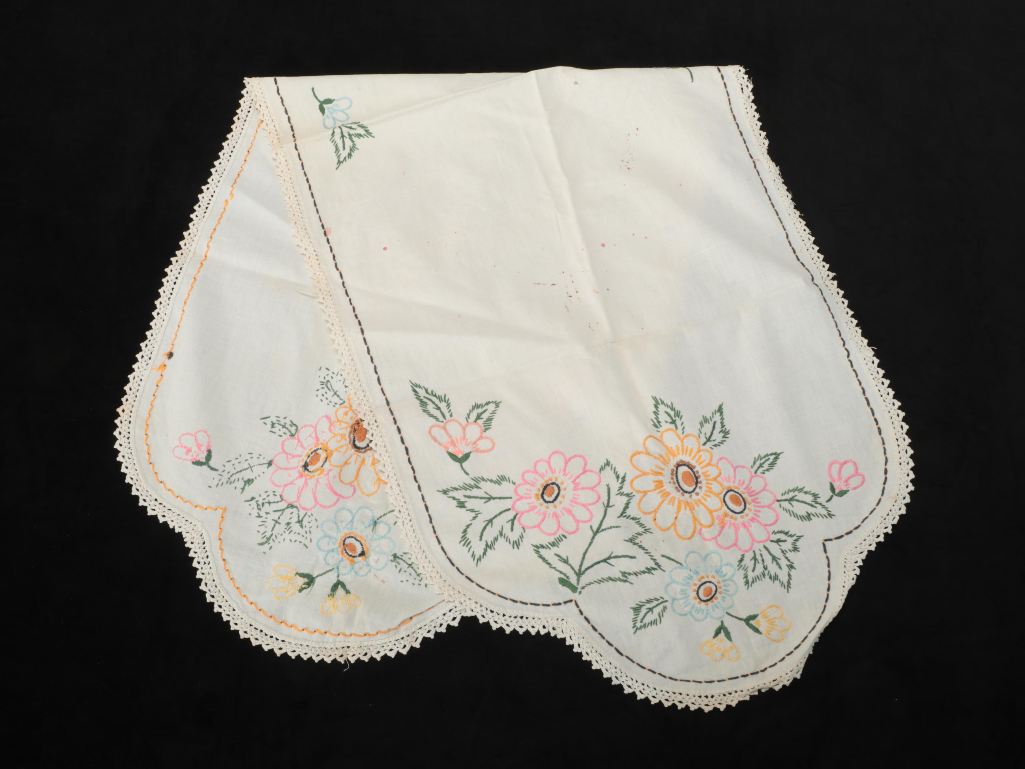 Embroidered, Appliqued and Crocheted Runners, Doilies and Other Table Linens