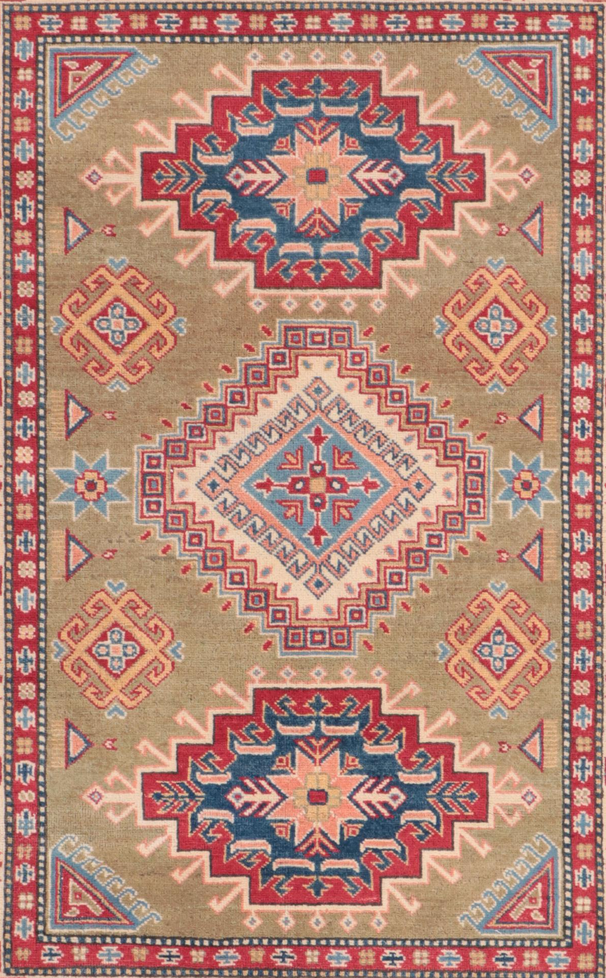 4' x 6' Hand-Knotted Pakistani Kazak-Style Area Rug