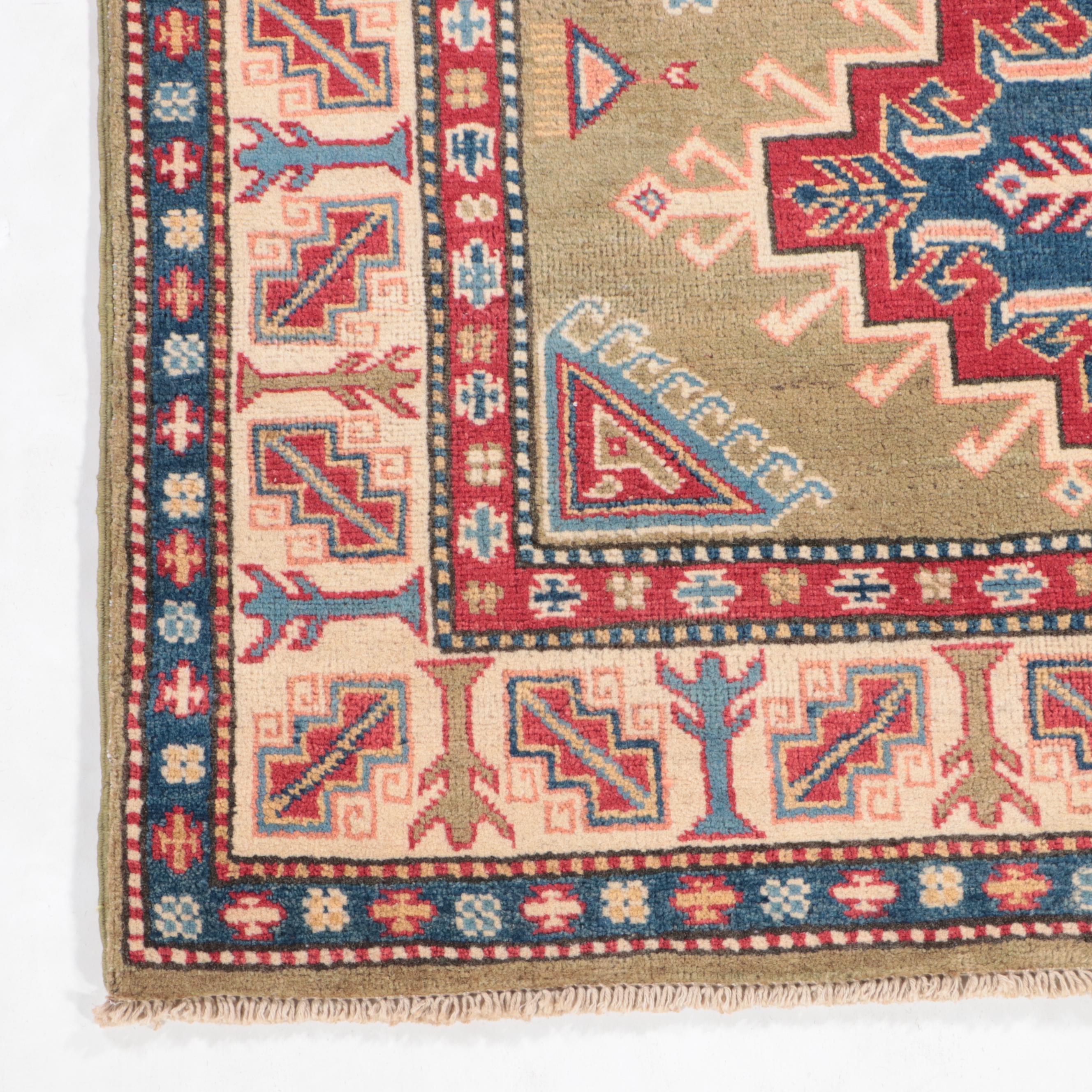 4' x 6' Hand-Knotted Pakistani Kazak-Style Area Rug
