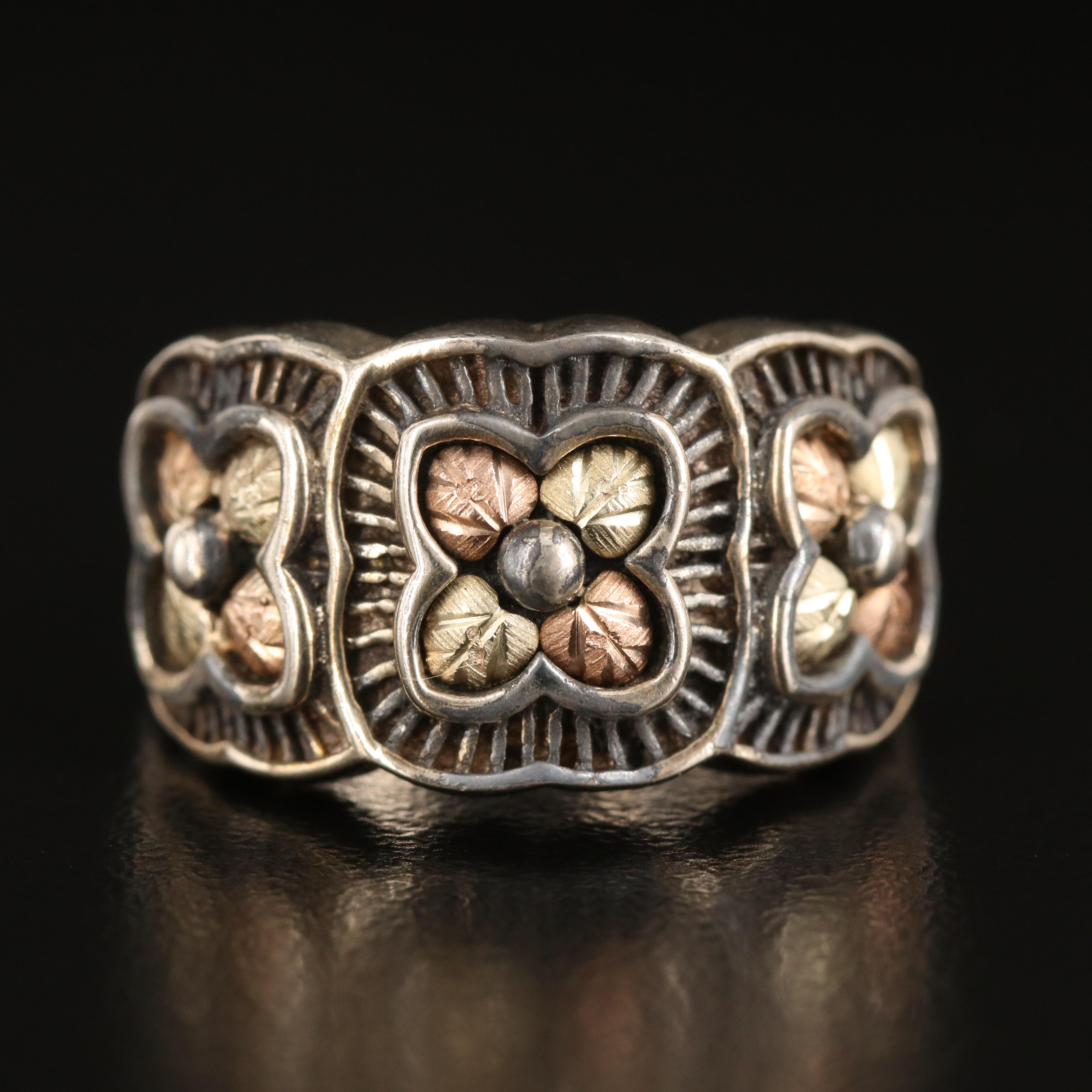 Sterling Band with 12K Rose and Green Gold Accents by Black Hills Gold