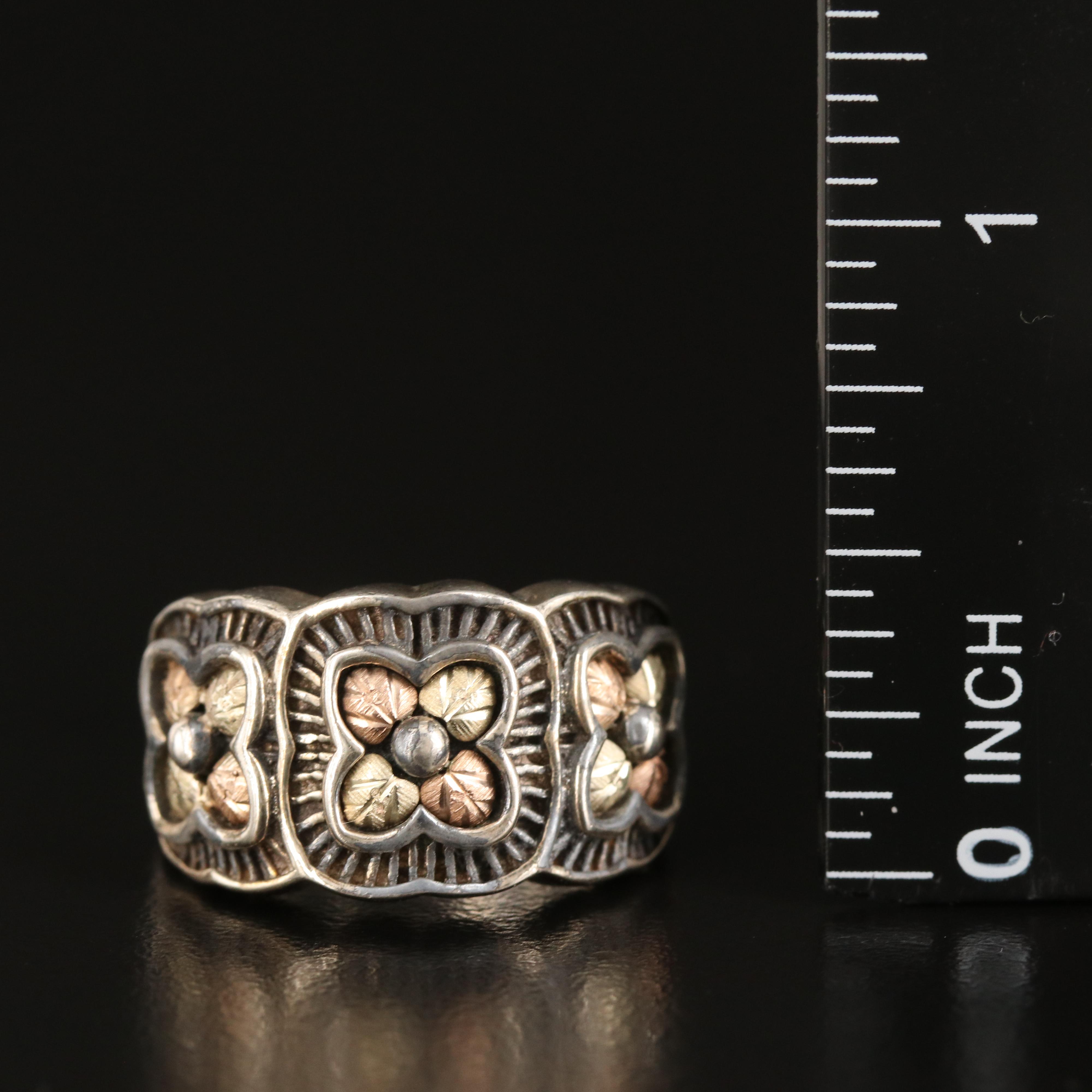 Sterling Band with 12K Rose and Green Gold Accents by Black Hills Gold