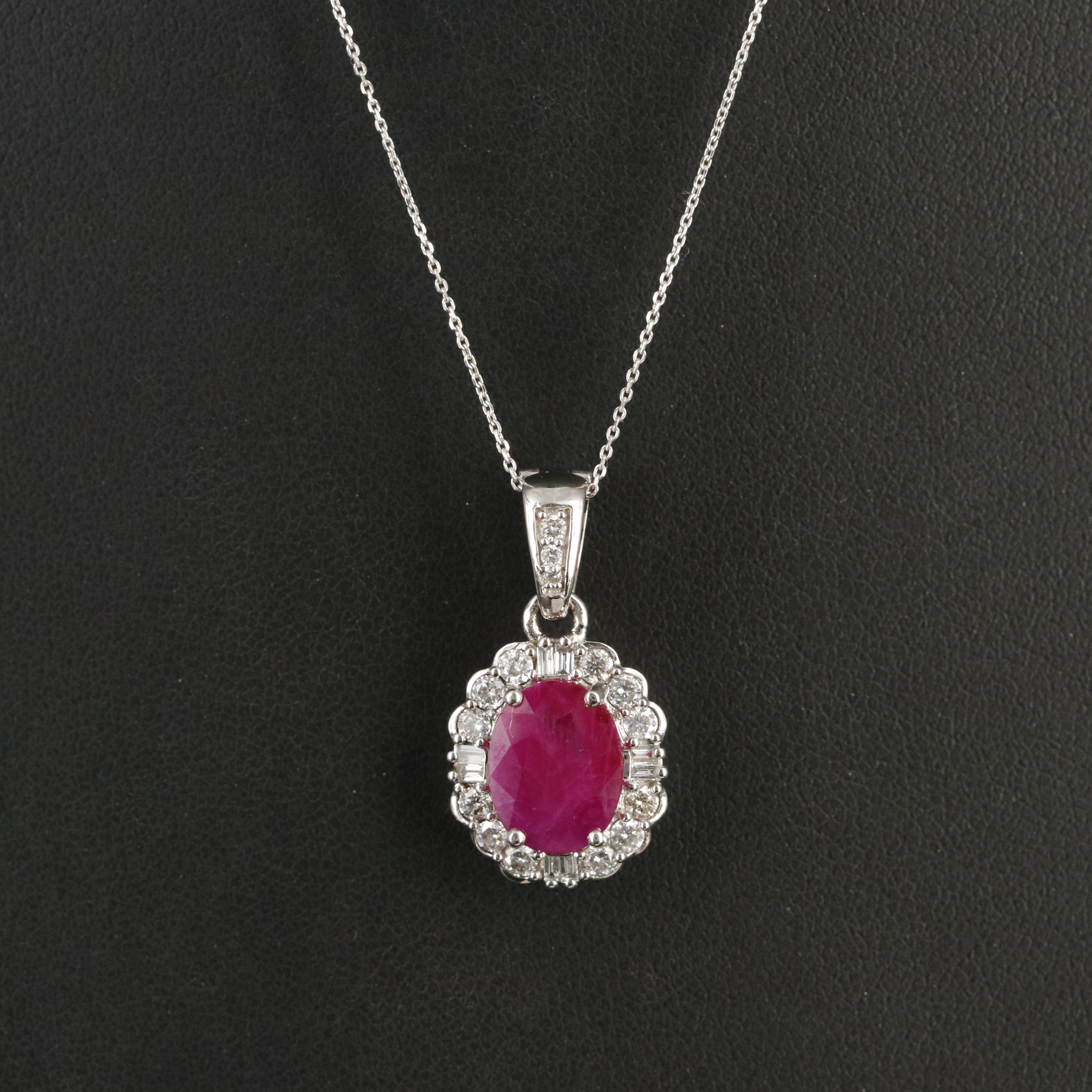 14K 2.37 CT Ruby and Diamond Enhancer Pendant Necklace