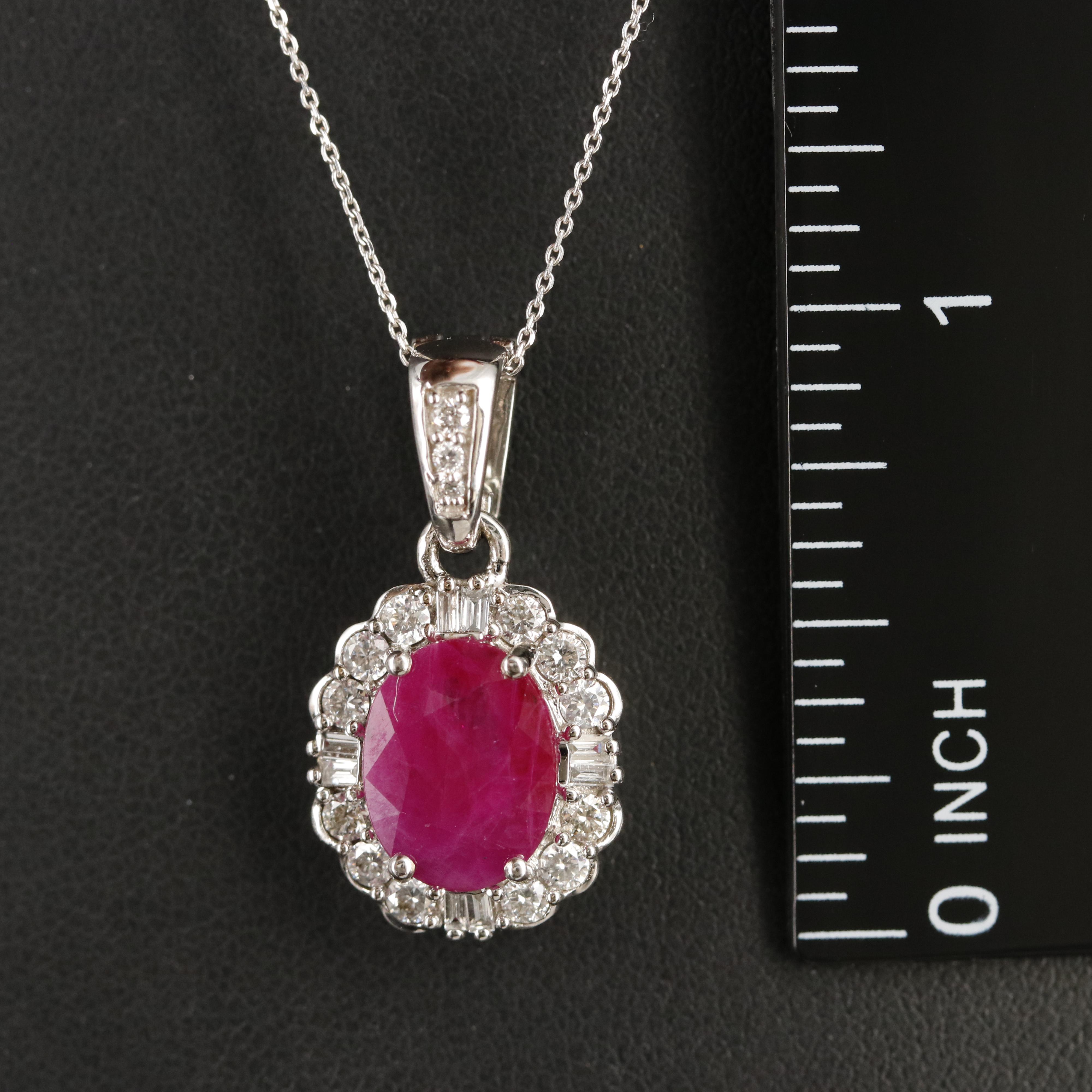 14K 2.37 CT Ruby and Diamond Enhancer Pendant Necklace