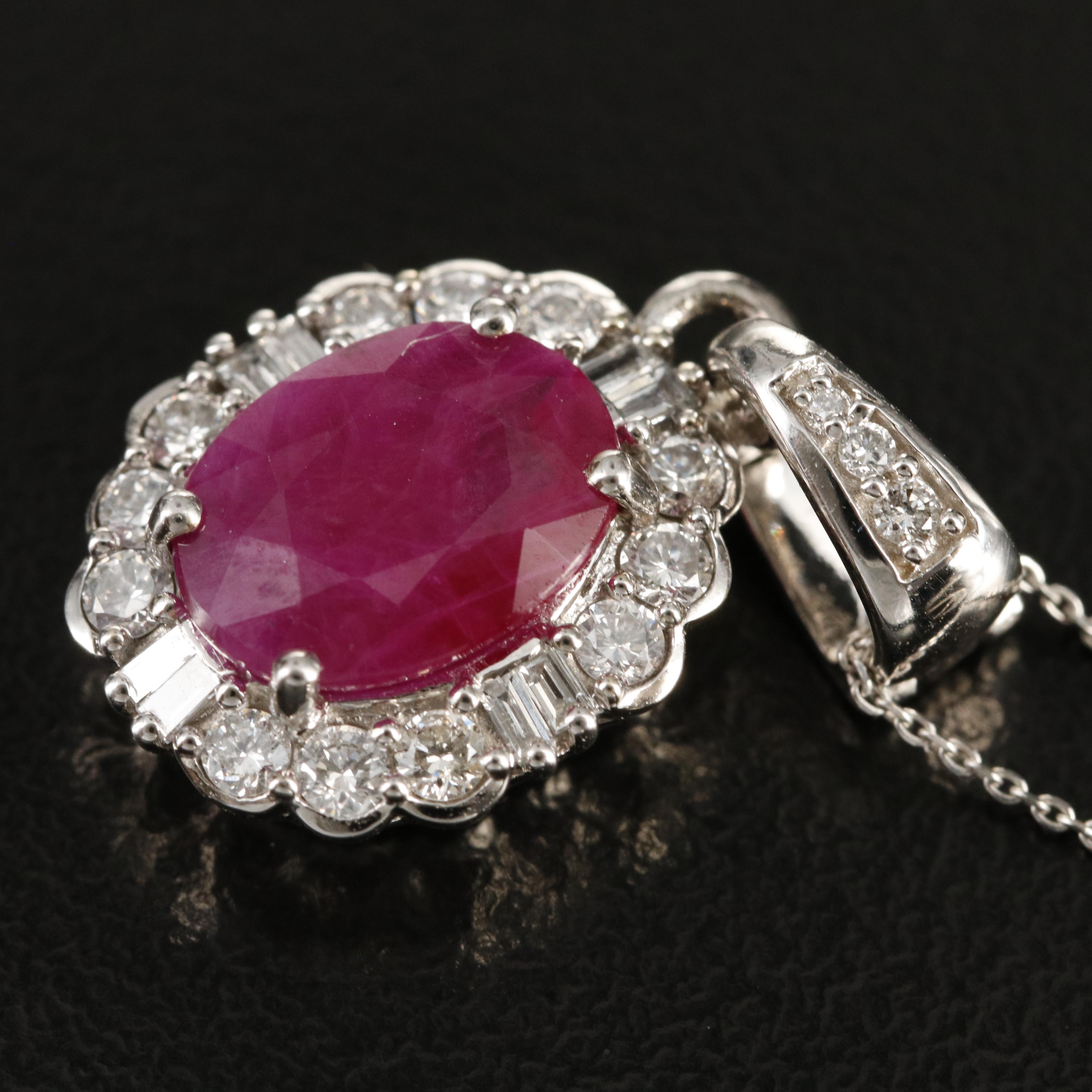 14K 2.37 CT Ruby and Diamond Enhancer Pendant Necklace