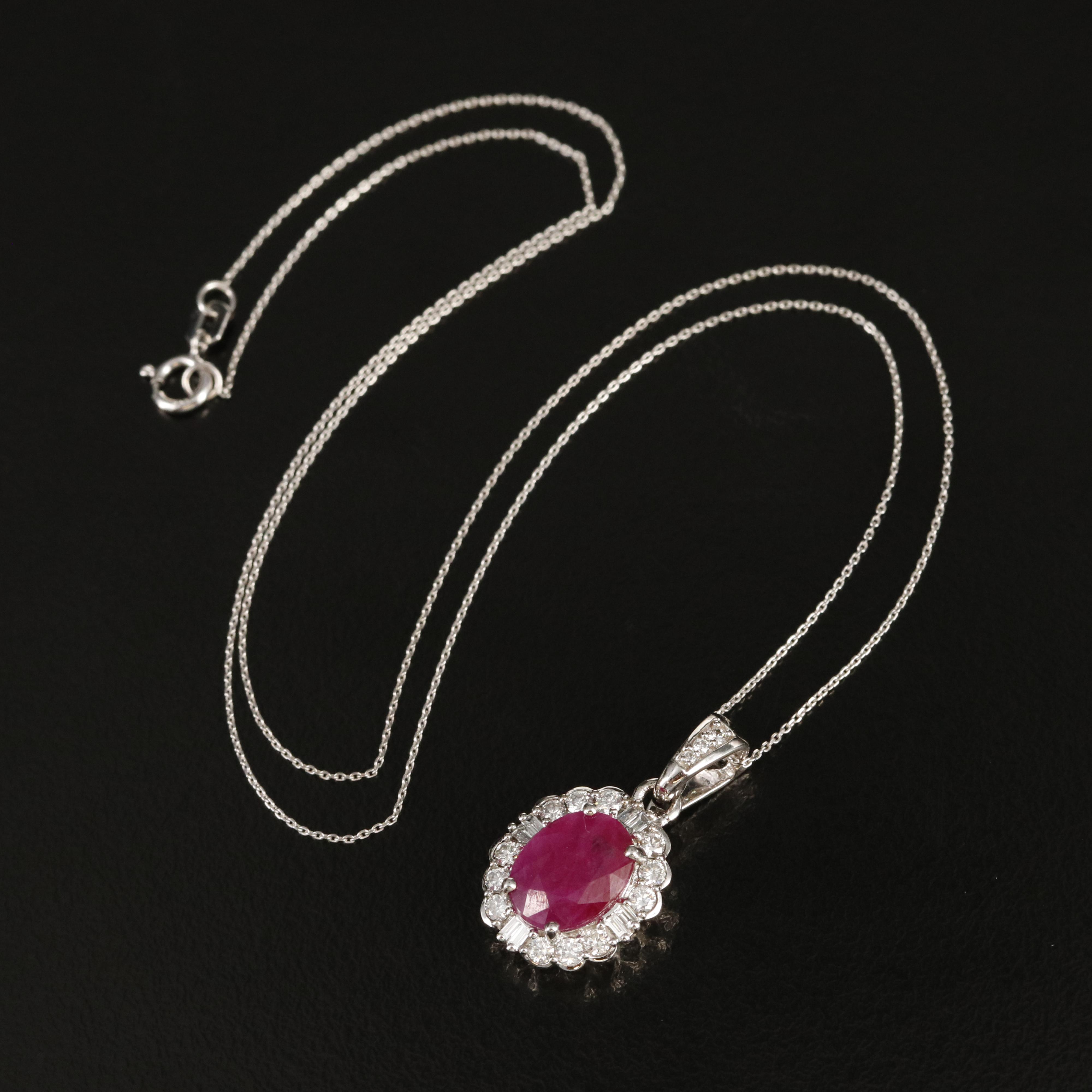 14K 2.37 CT Ruby and Diamond Enhancer Pendant Necklace